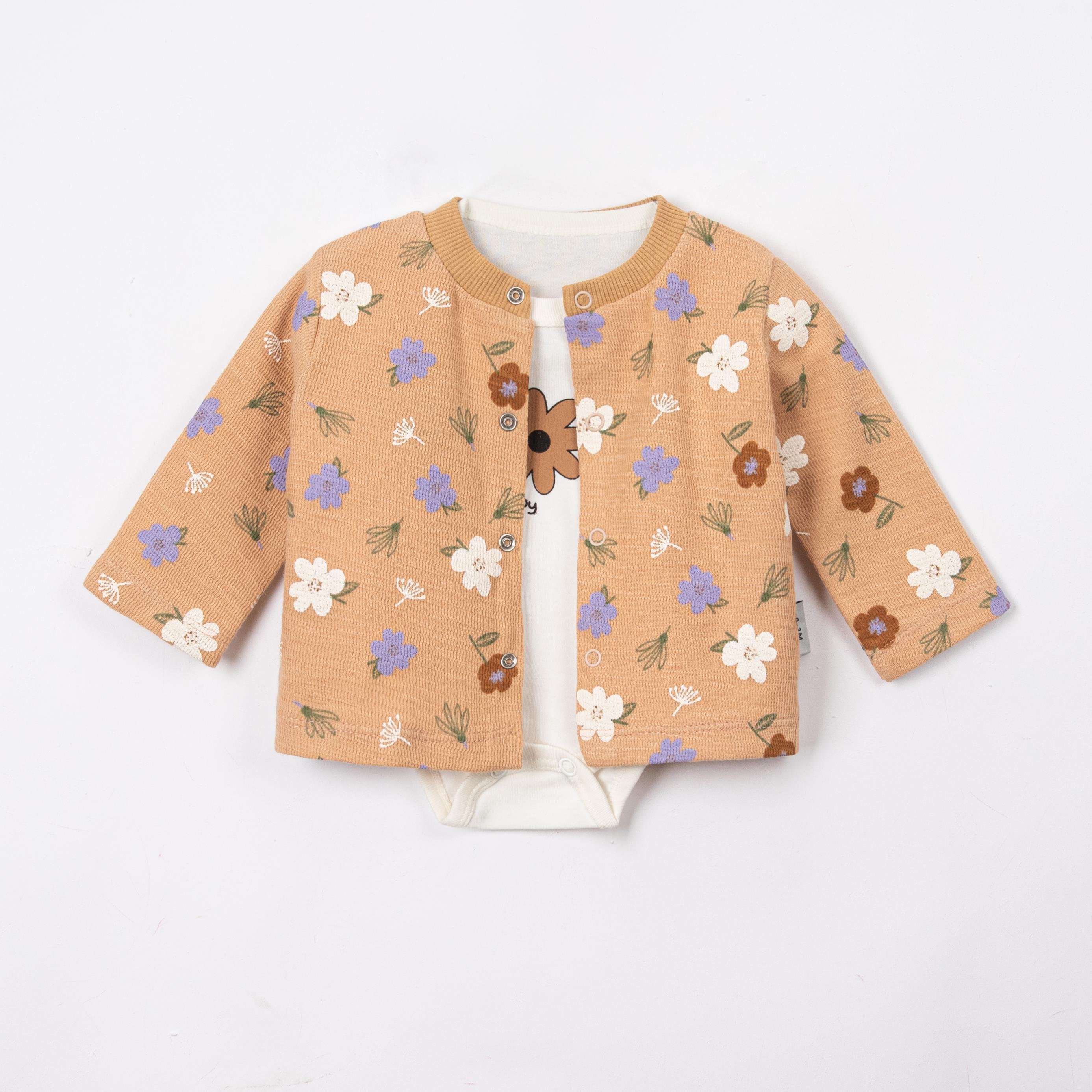 Çiçek Desenli Kız Bebek Üçlü Takım