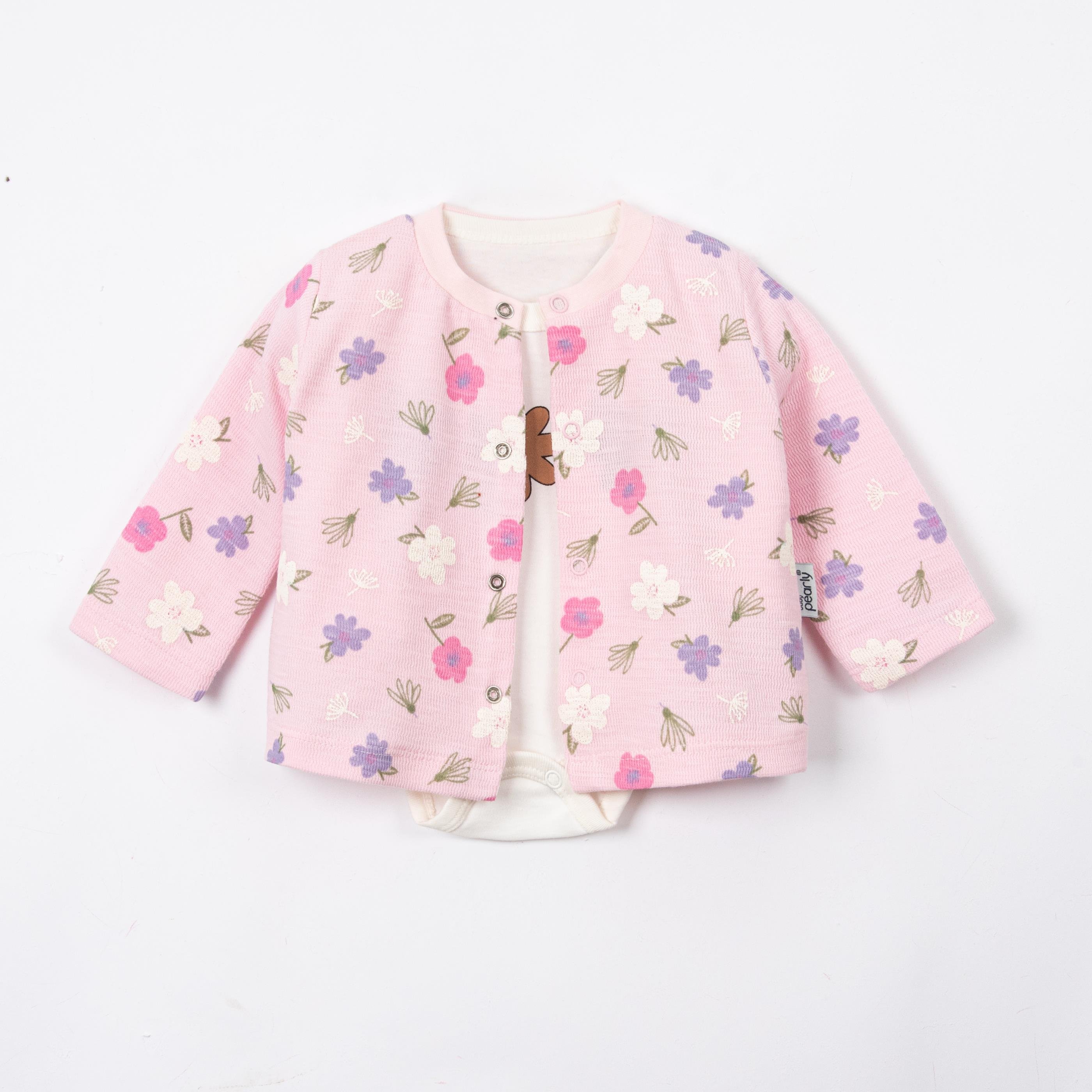 Çiçek Desenli Kız Bebek Üçlü Takım