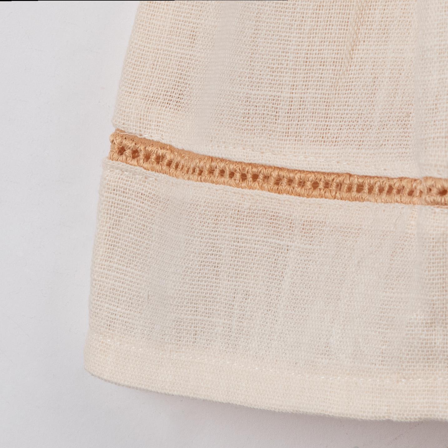 Çiçek Nakışlı Keten Bebek Elbise