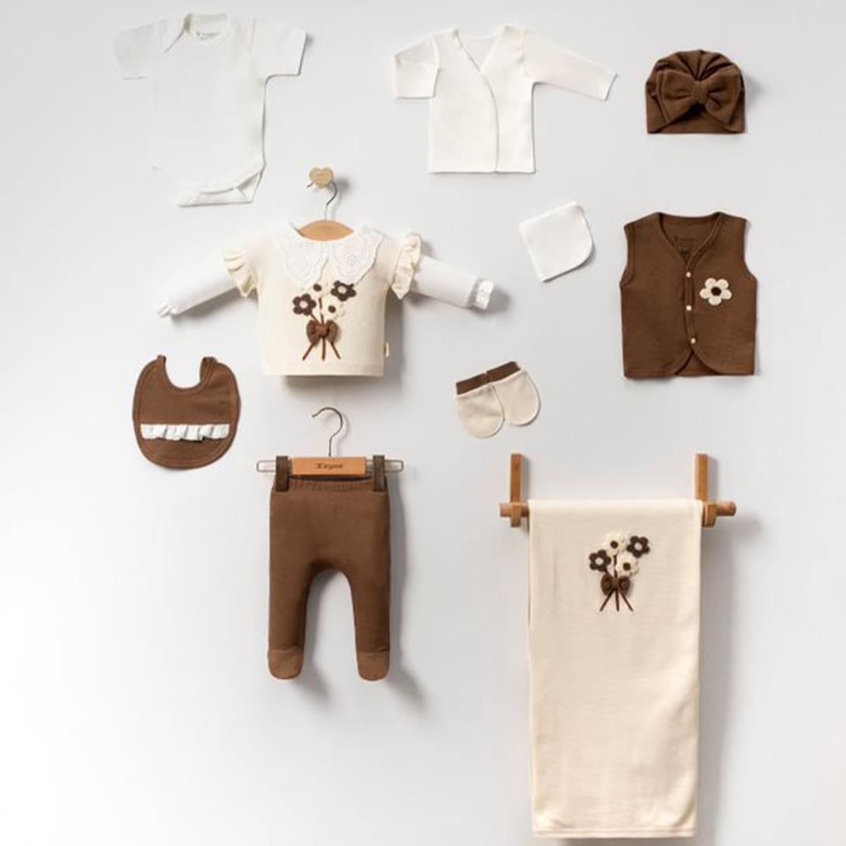 Çiçek Nakışlı Kız Bebek Onlu Hastane Çıkış Seti