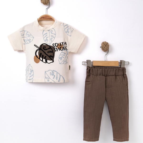 CİCİBEN ERKEK BEBEK YAPRAK BASKILI TAKIM 6-24 M