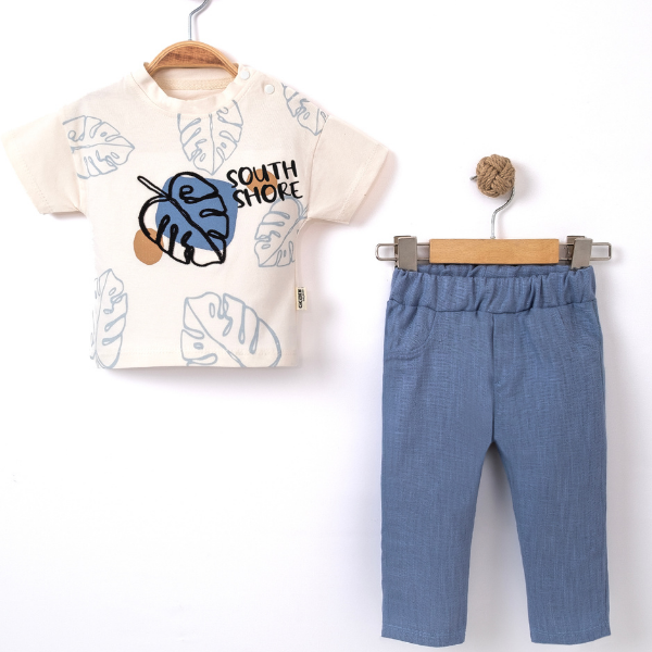 CİCİBEN ERKEK BEBEK YAPRAK BASKILI TAKIM 6-24 M