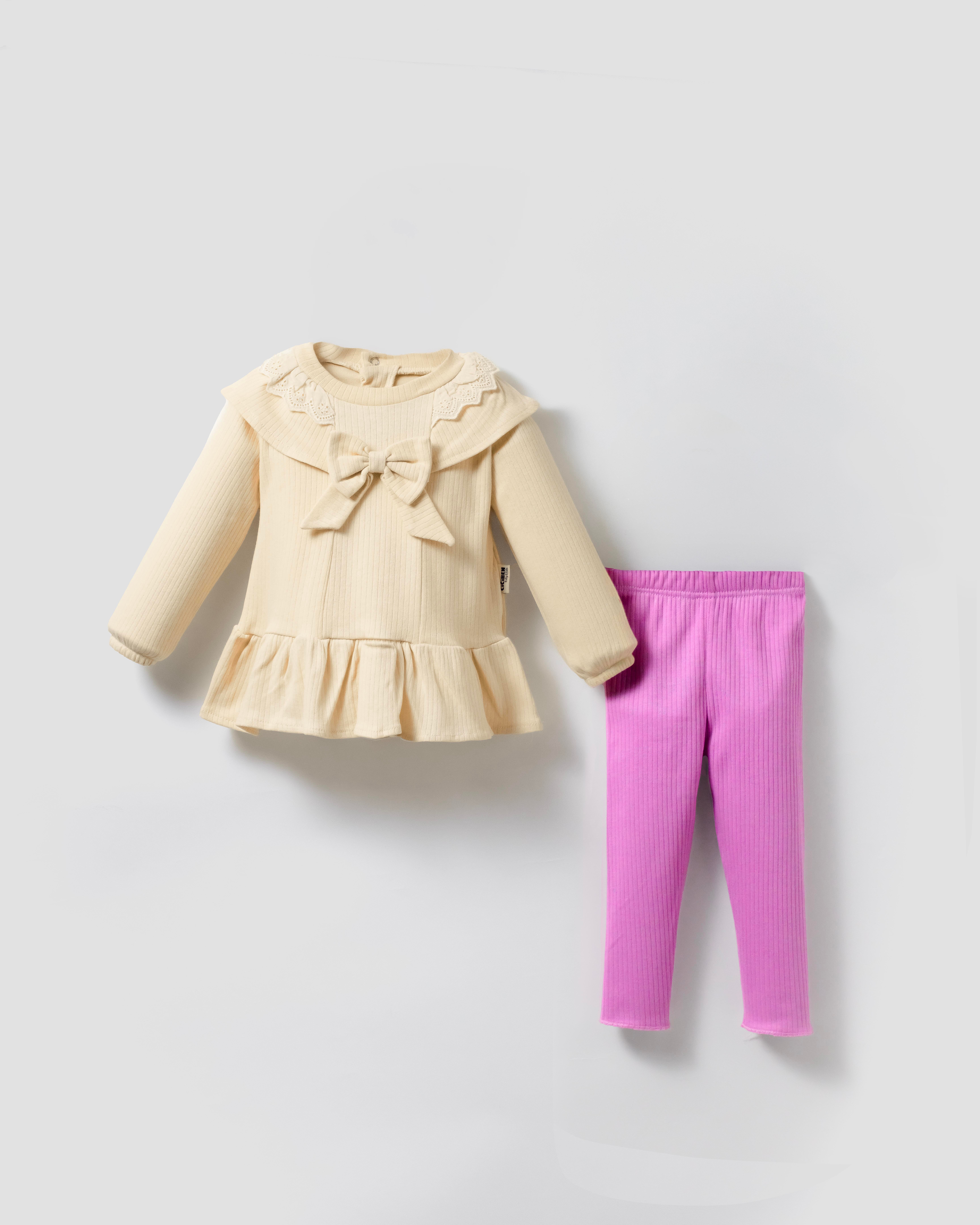 CİCİBEN KİDS FİYONK DETAYLI KIZ BEBEK  RAPORLU 2 Lİ TAKIM