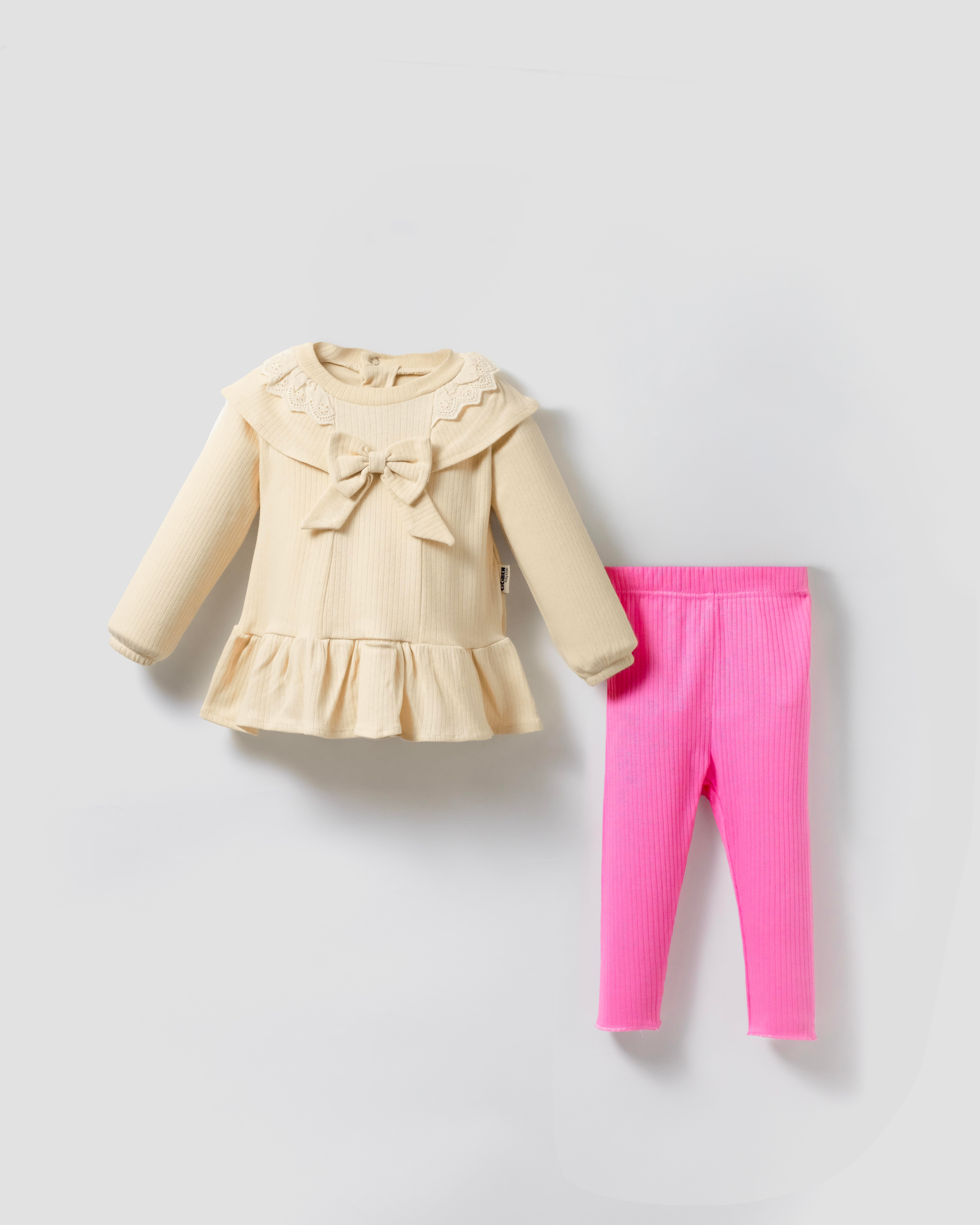 CİCİBEN KİDS FİYONK DETAYLI KIZ BEBEK  RAPORLU 2 Lİ TAKIM