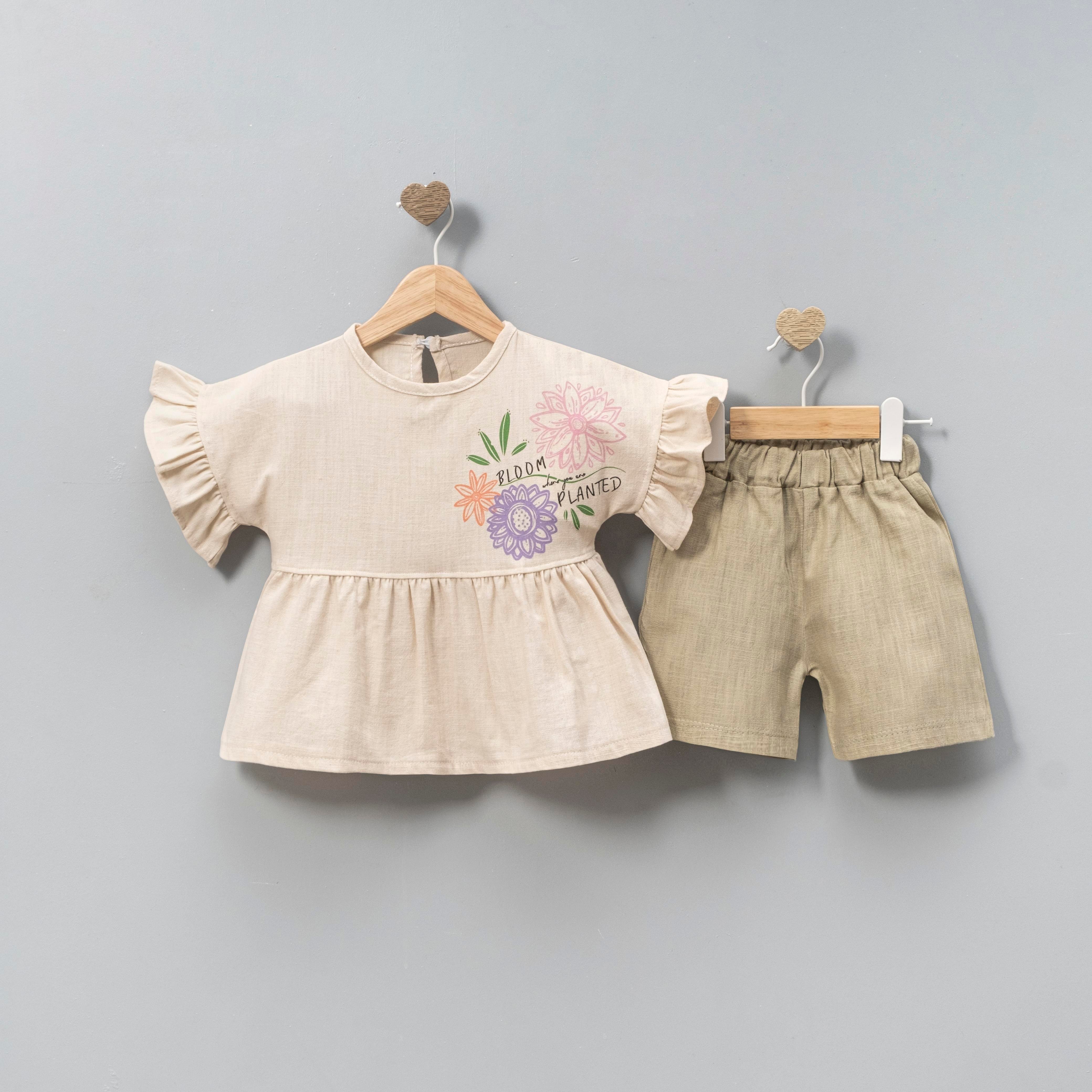CİCİBEN KIZ BEBEK ÇİÇEK BASKILI ŞORTLU TAKIM 6-24 M
