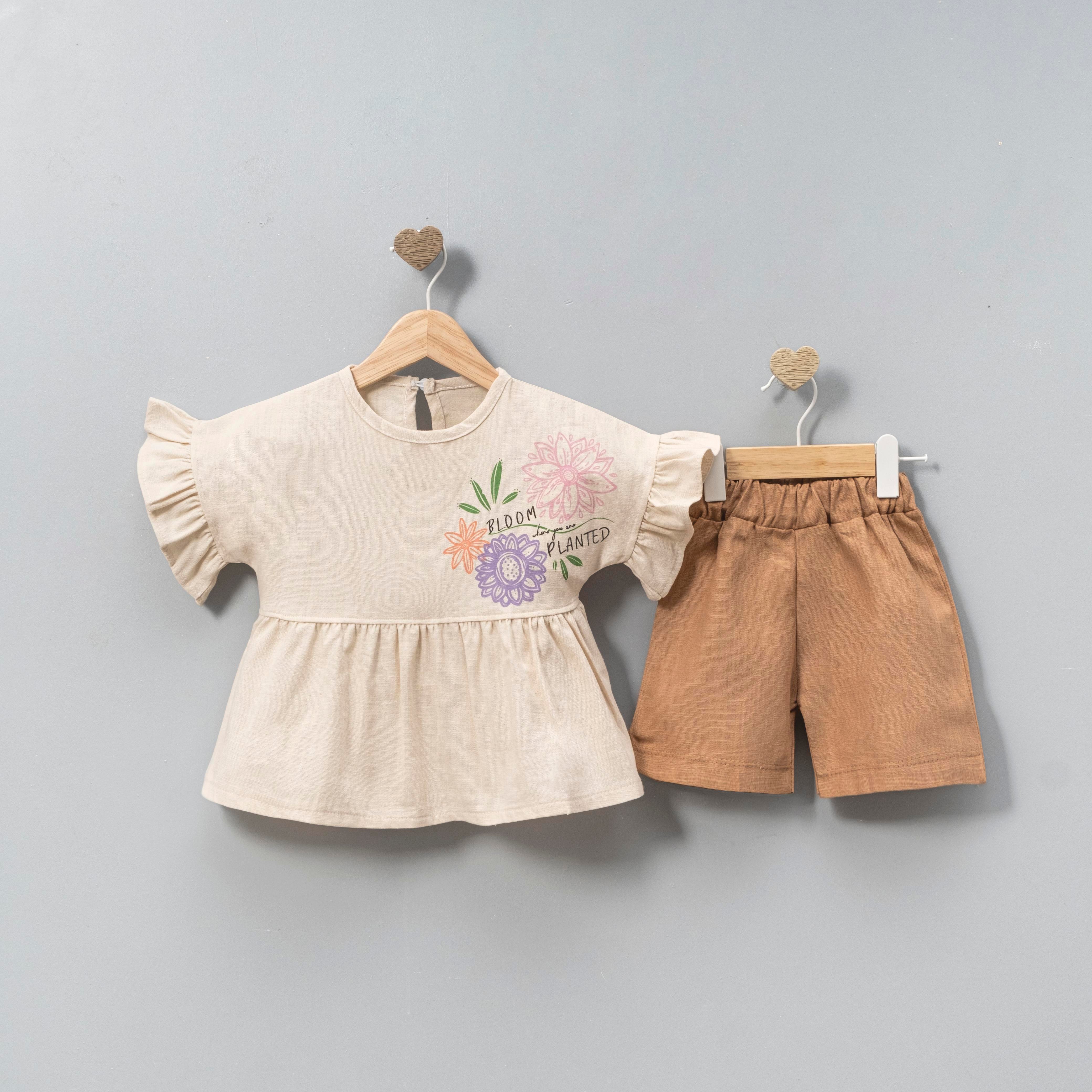 CİCİBEN KIZ BEBEK ÇİÇEK BASKILI ŞORTLU TAKIM 6-24 M