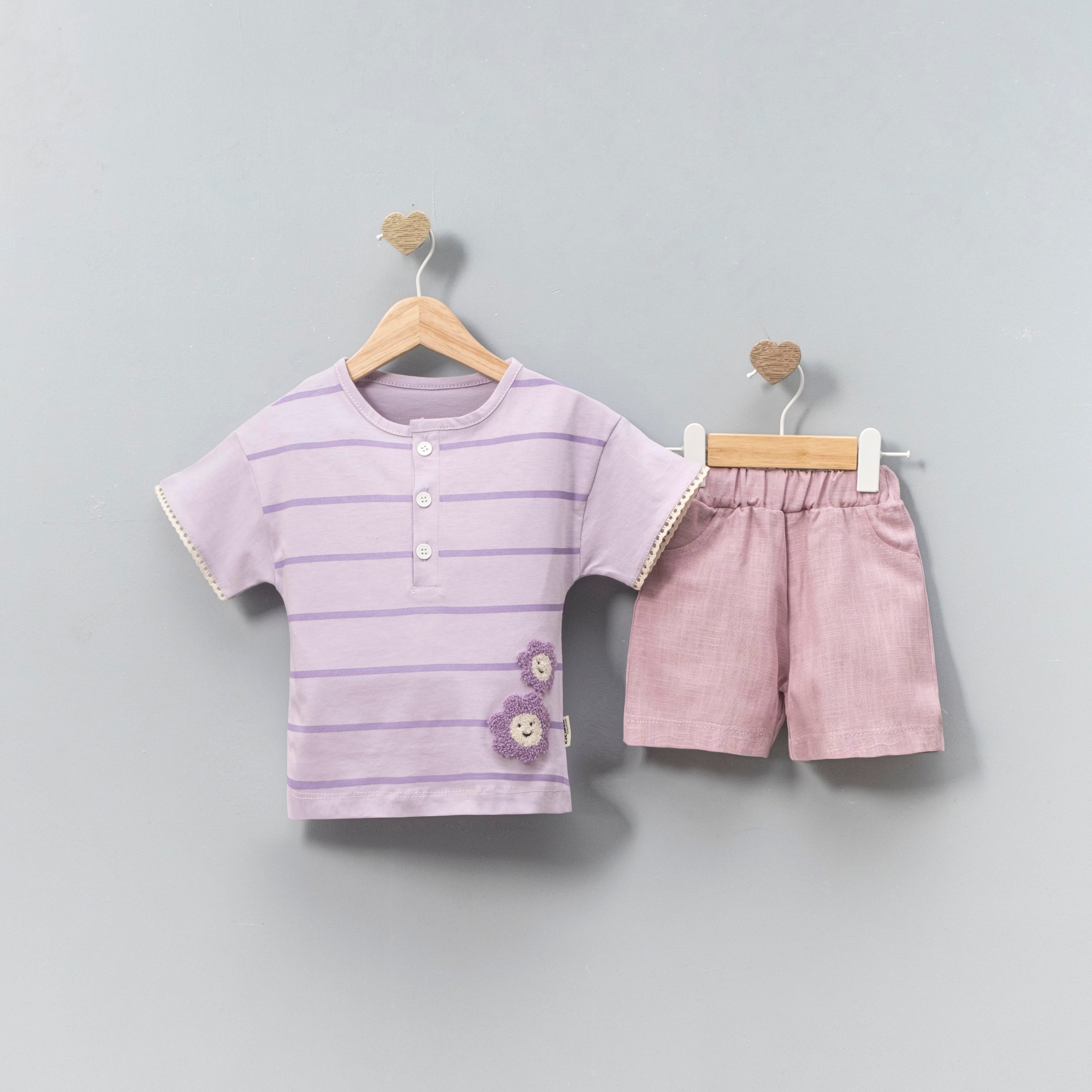 CİCİBEN KIZ BEBEK ÇİÇEK DETAYLI ŞORTLU TAKIM 6-24 M