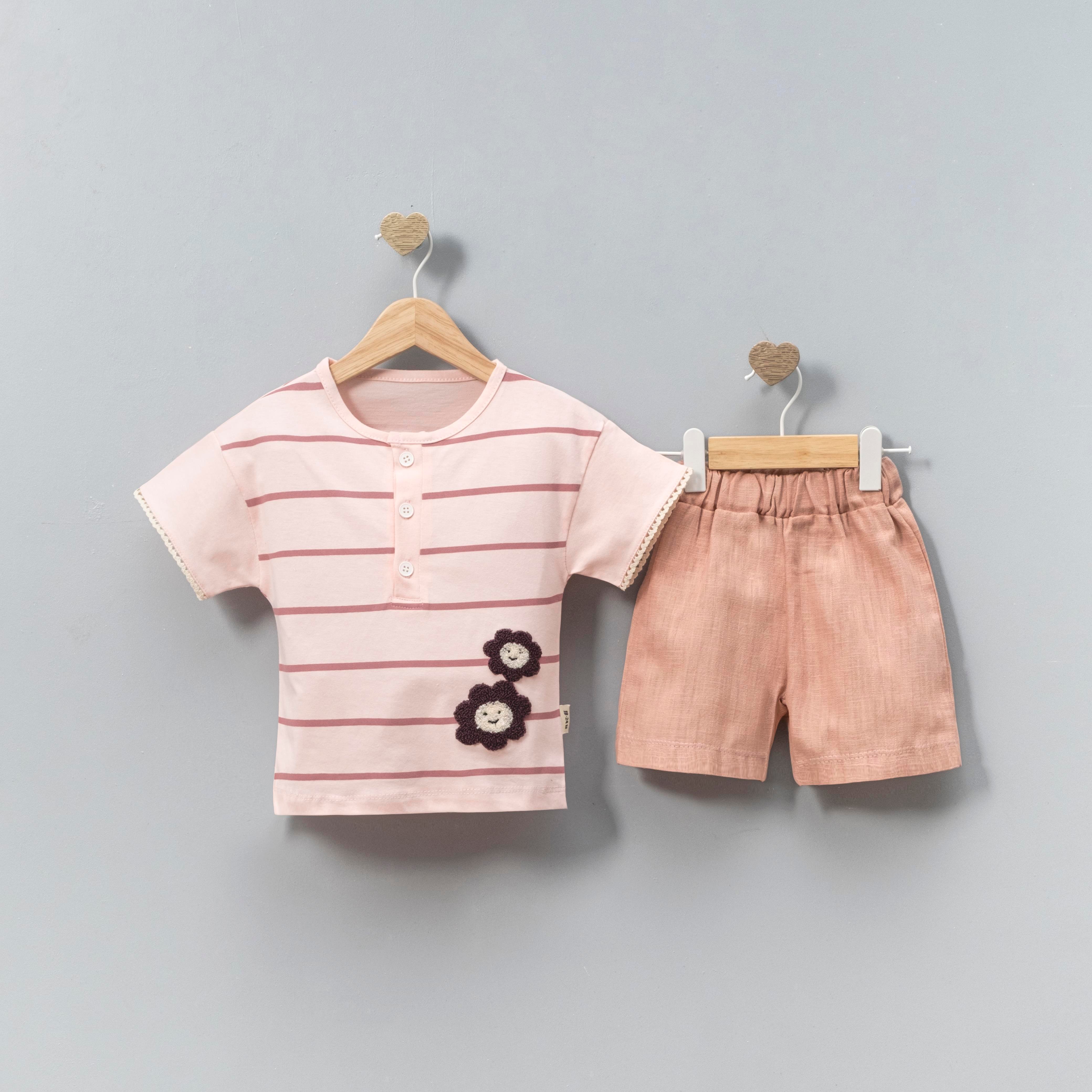 CİCİBEN KIZ BEBEK ÇİÇEK DETAYLI ŞORTLU TAKIM 6-24 M