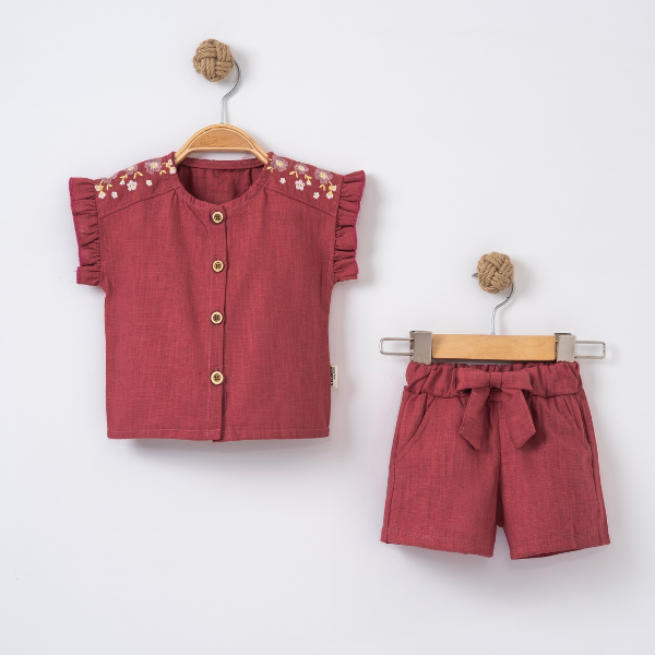 CİCİBEN KIZ BEBEK ÇİÇEK NAKIŞLI ŞOTLU TAKIM 6-24 M
