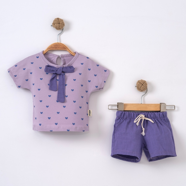 CİCİBEN KIZ BEBEK KALP BAKILI KURDELA DETALI TAKIM 6-24 M