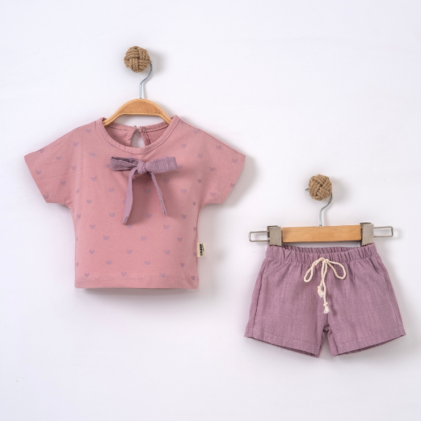 CİCİBEN KIZ BEBEK KALP BAKILI KURDELA DETALI TAKIM 6-24 M
