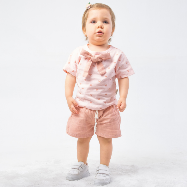 CİCİBEN KIZ BEBEK KALP BAKILI KURDELA DETALI TAKIM 6-24 M
