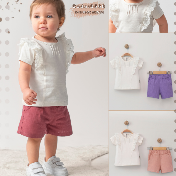 CİCİBEN KIZ BEBEK OMUZLARI GÜPÜRLÜ  TAKIM 6-24 M