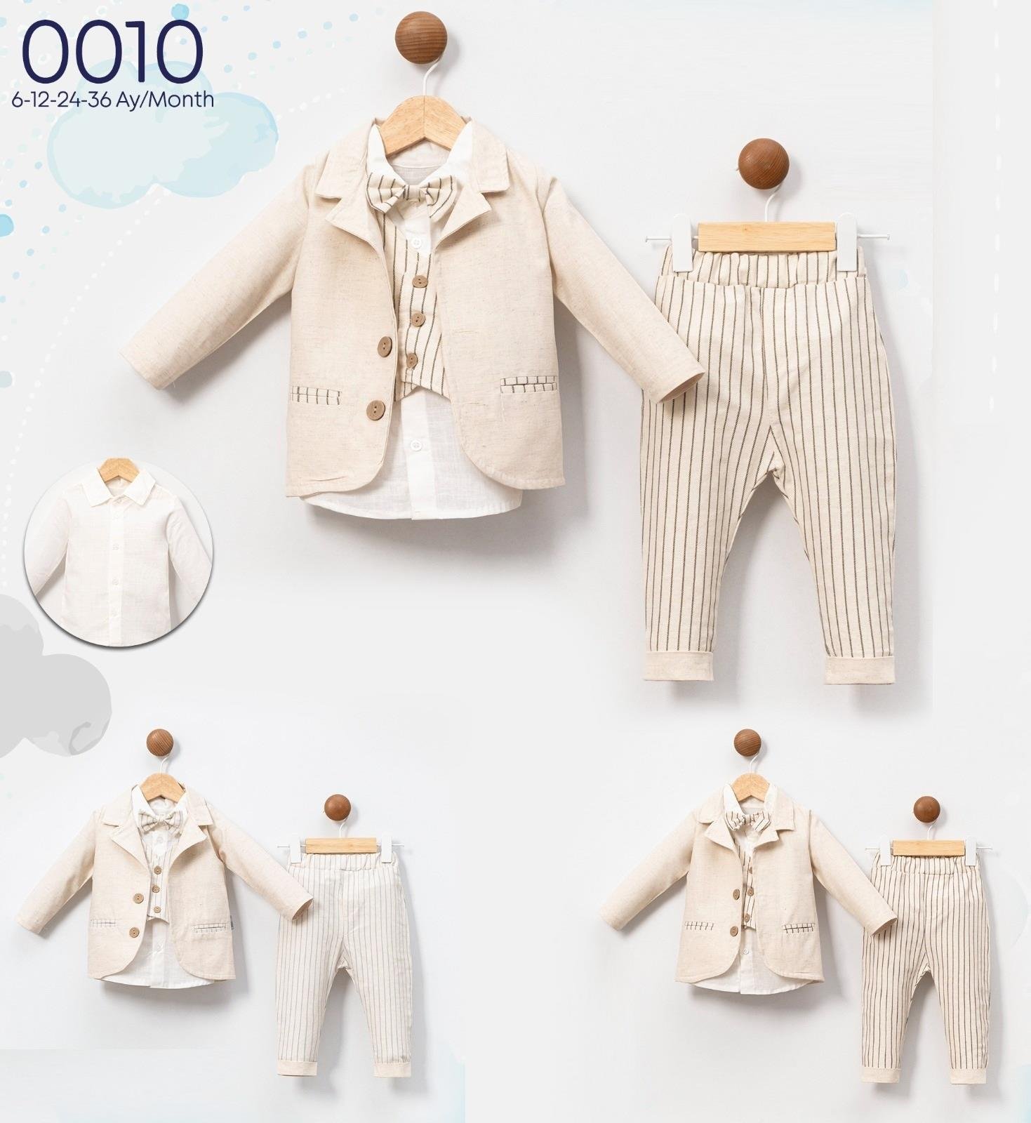 Çift Cepli Ceket Papyonlu Erkek Bebek Üçlü Takım