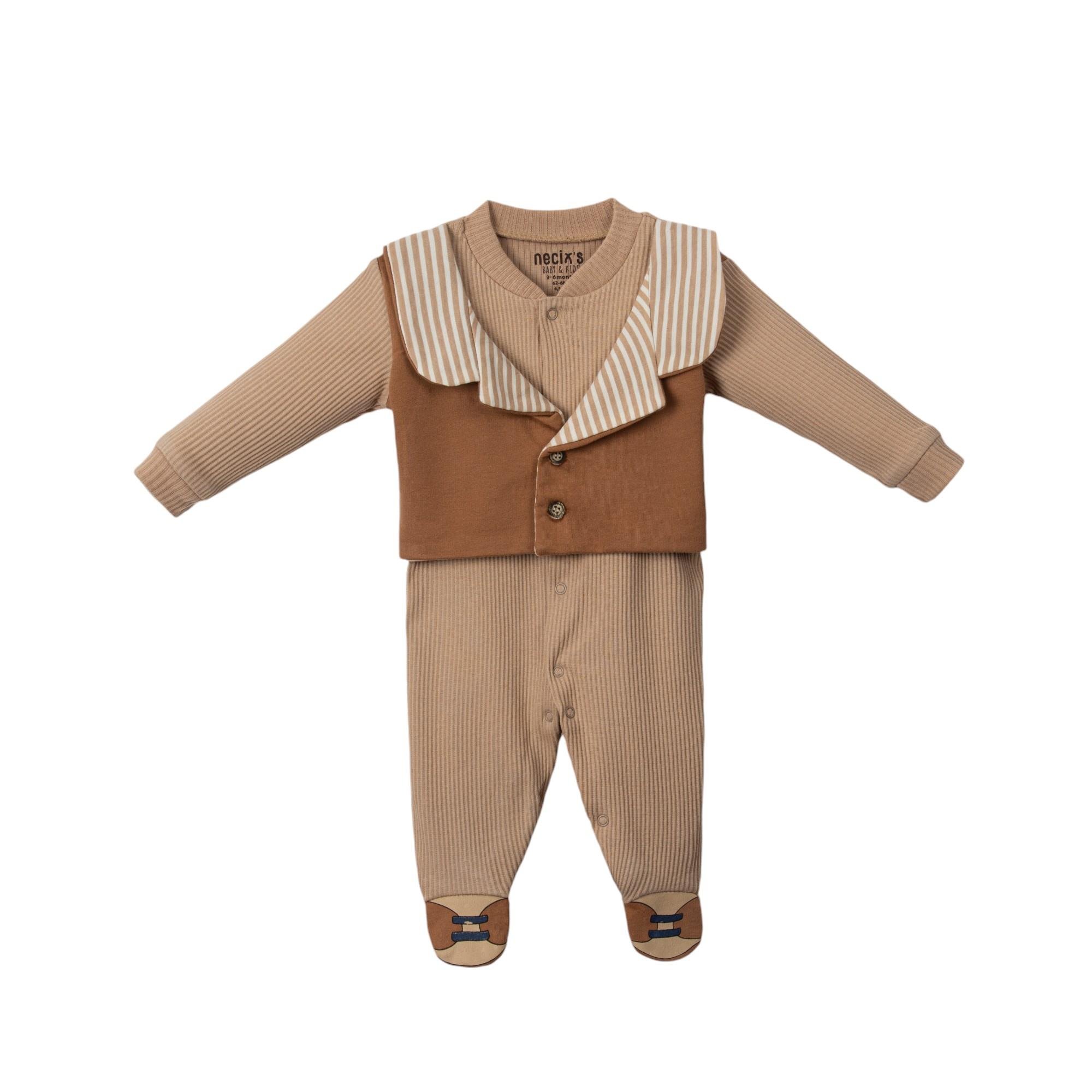 Çizgili Yaka Gentleman Erkek Bebek Yelekli Tulum