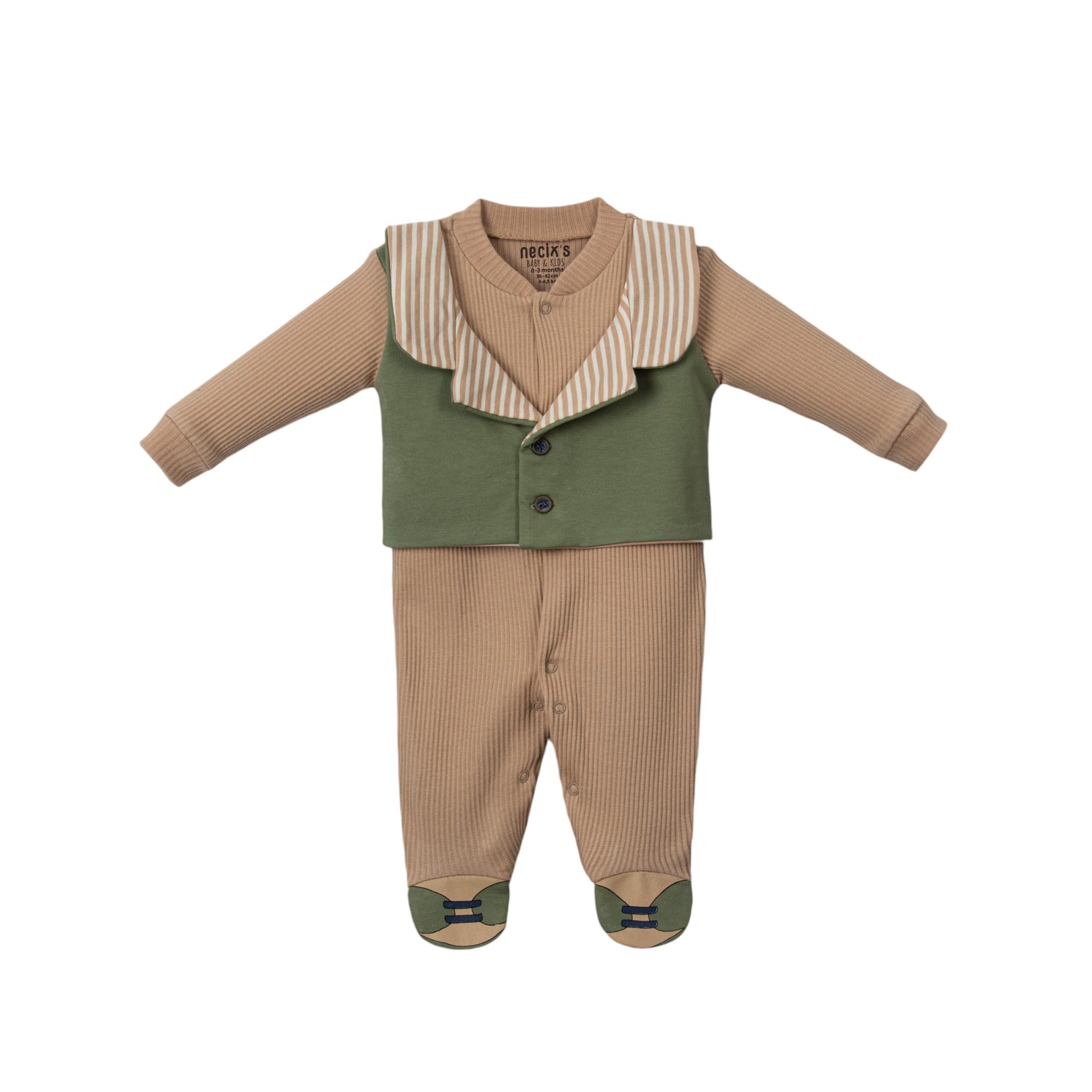 Çizgili Yaka Gentleman Erkek Bebek Yelekli Tulum
