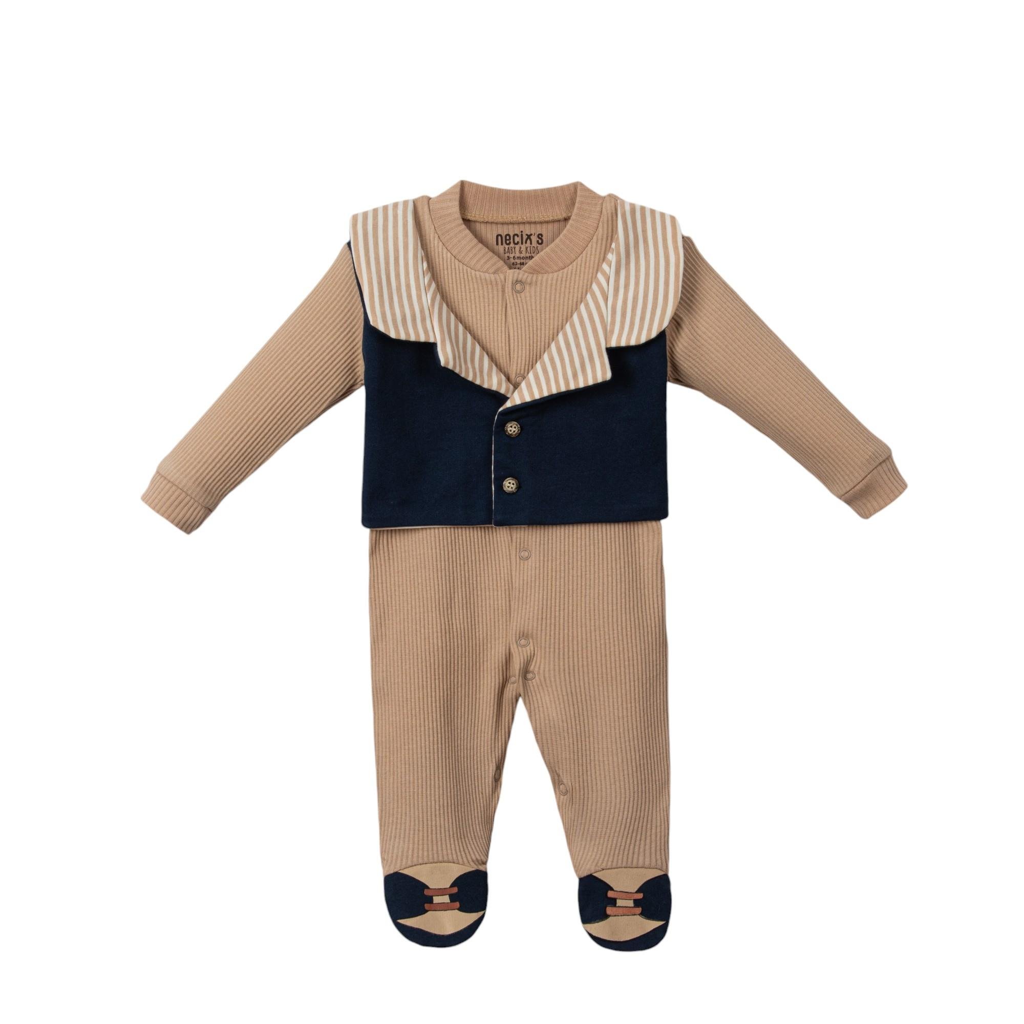 Çizgili Yaka Gentleman Erkek Bebek Yelekli Tulum