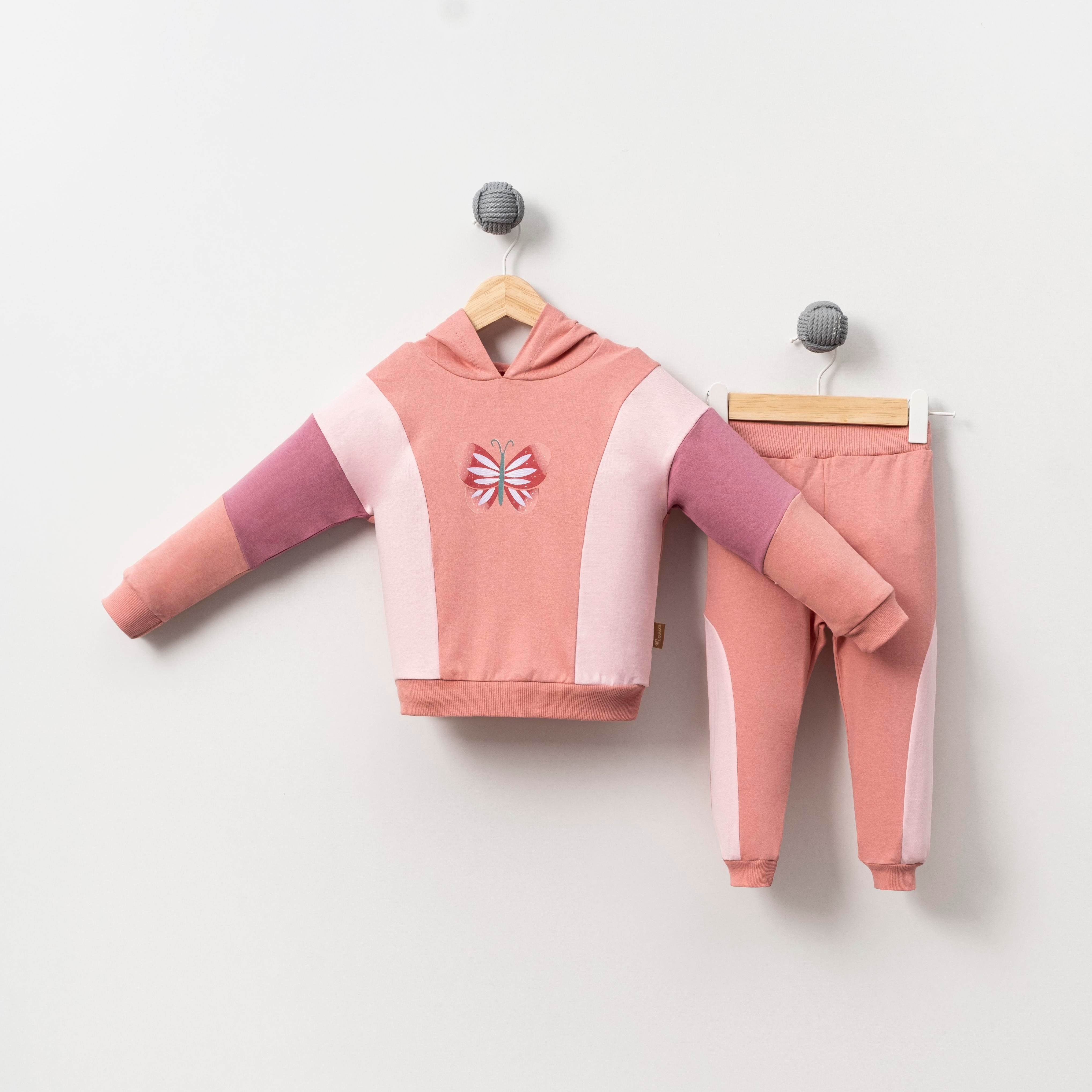 Çojuxs Kelebek Baskılı Kapüşonlu Kız Bebek İkili Takım