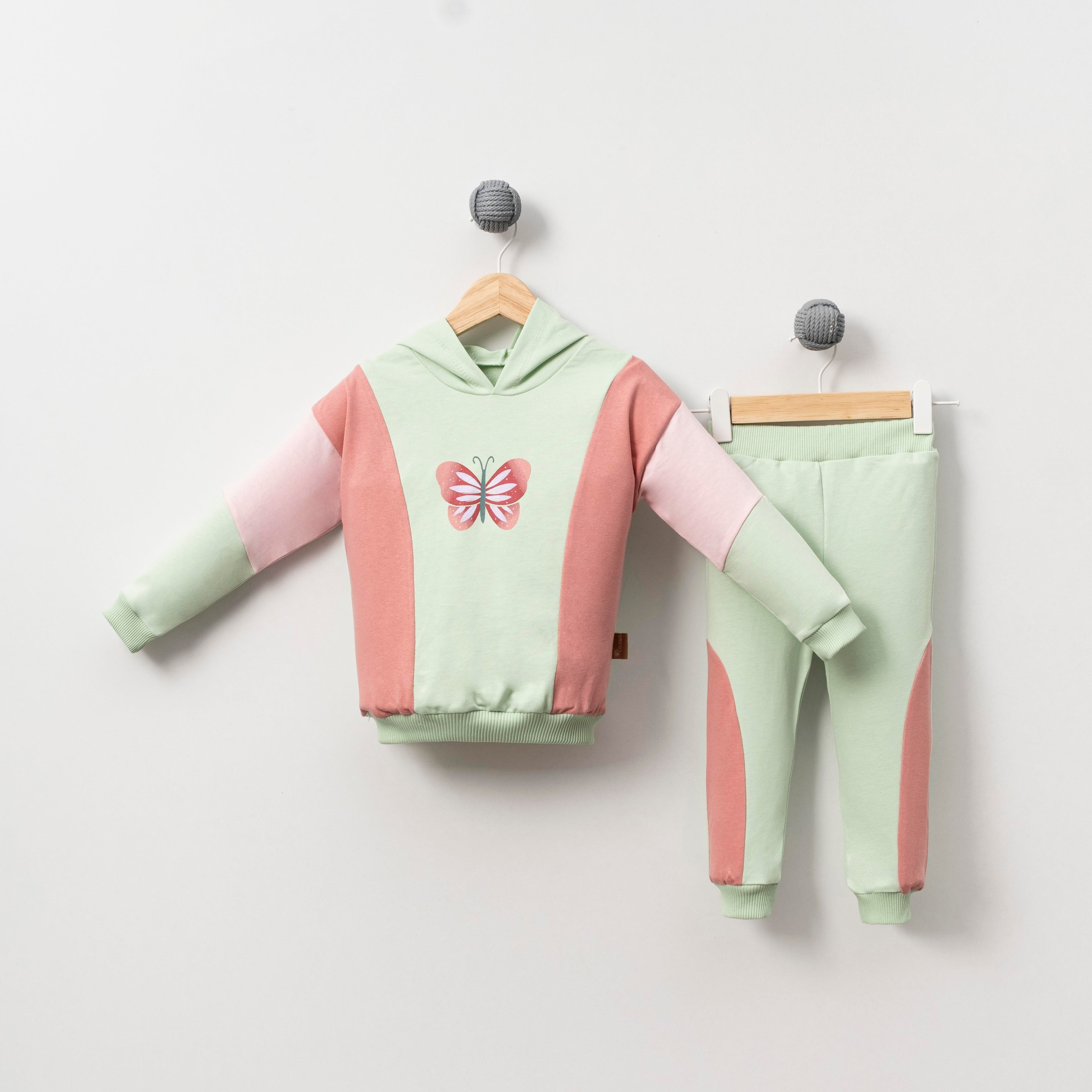 Çojuxs Kelebek Baskılı Kapüşonlu Kız Bebek İkili Takım