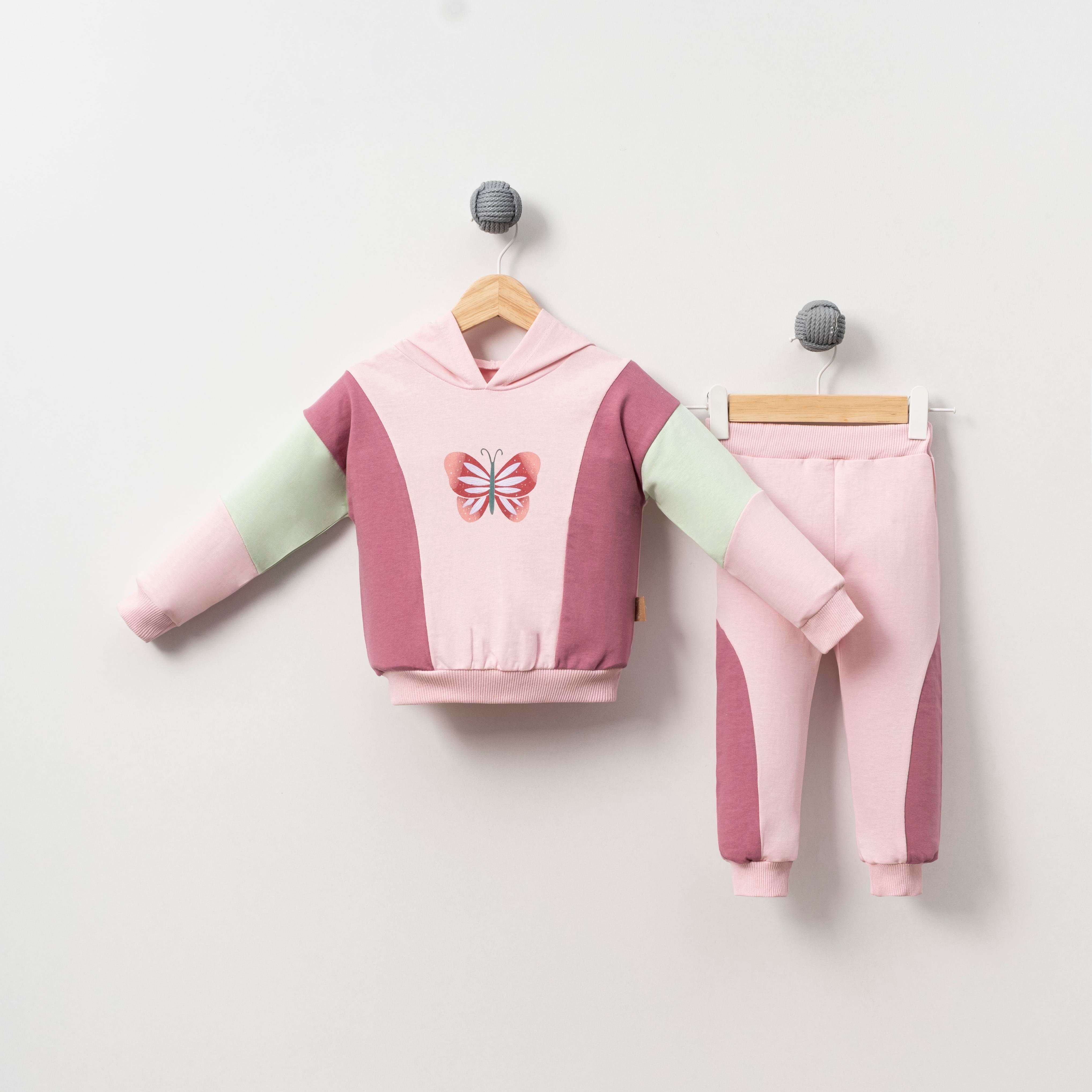 Çojuxs Kelebek Baskılı Kapüşonlu Kız Bebek İkili Takım