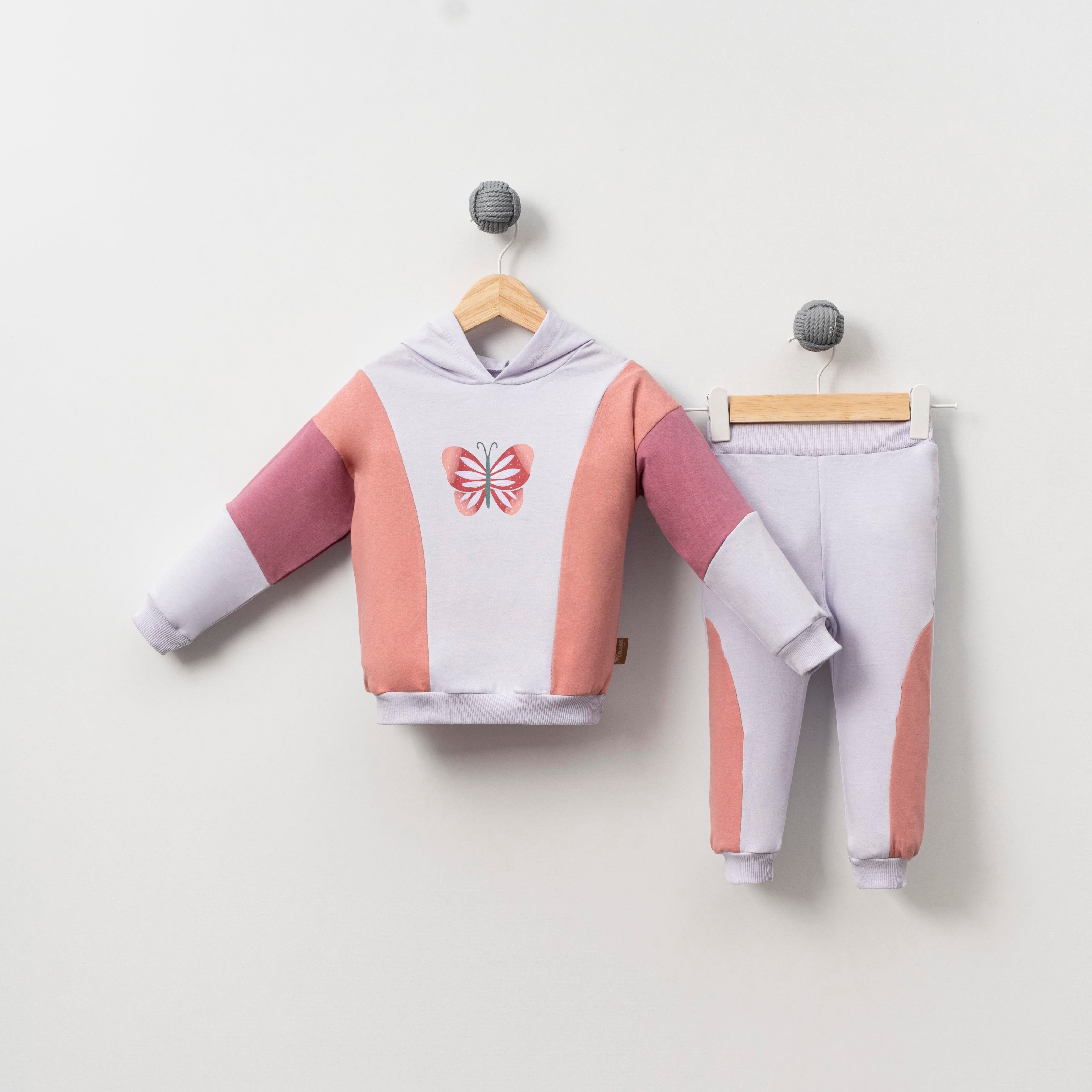 Çojuxs Kelebek Baskılı Kapüşonlu Kız Bebek İkili Takım
