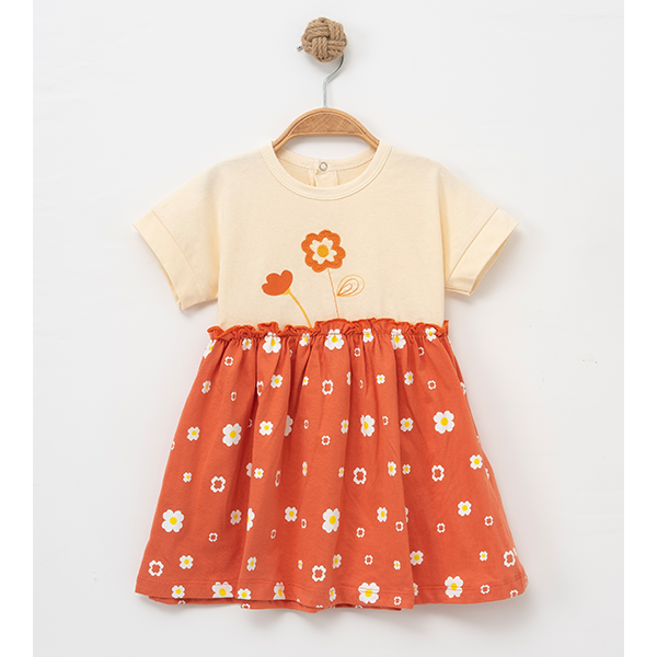 ÇOJUXS KIZ BEBEK PAPATYA BASKILI ELBİSE 6-24 AY