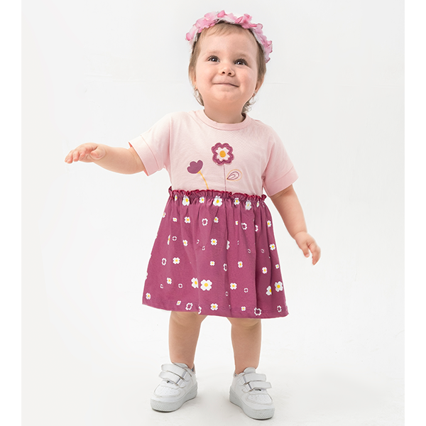 ÇOJUXS KIZ BEBEK PAPATYA BASKILI ELBİSE 6-24 AY