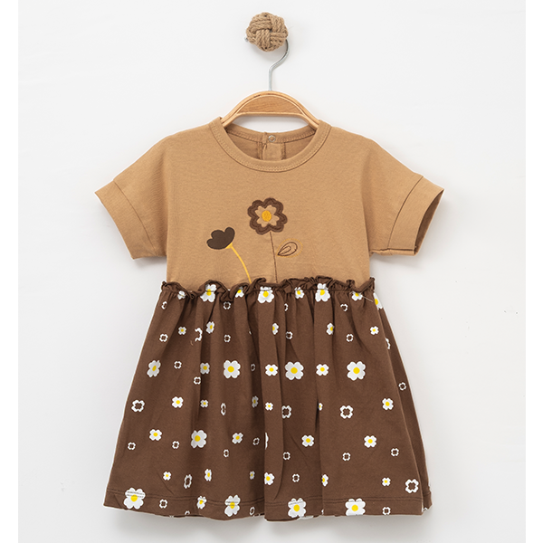 ÇOJUXS KIZ BEBEK PAPATYA BASKILI ELBİSE 6-24 AY