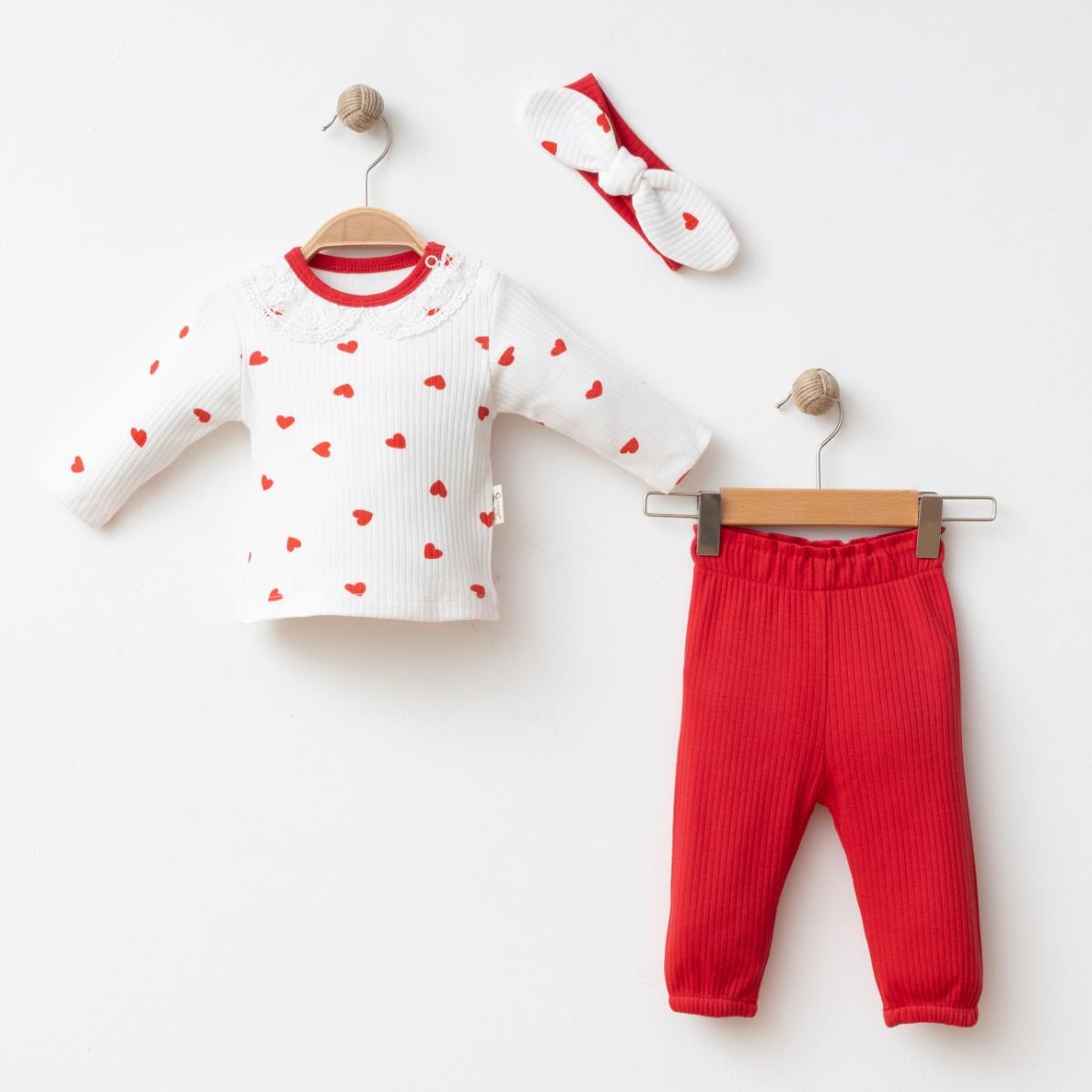 COŞAY BABY KALPLİ DANTEL YAKALI 3LÜ TAKIM