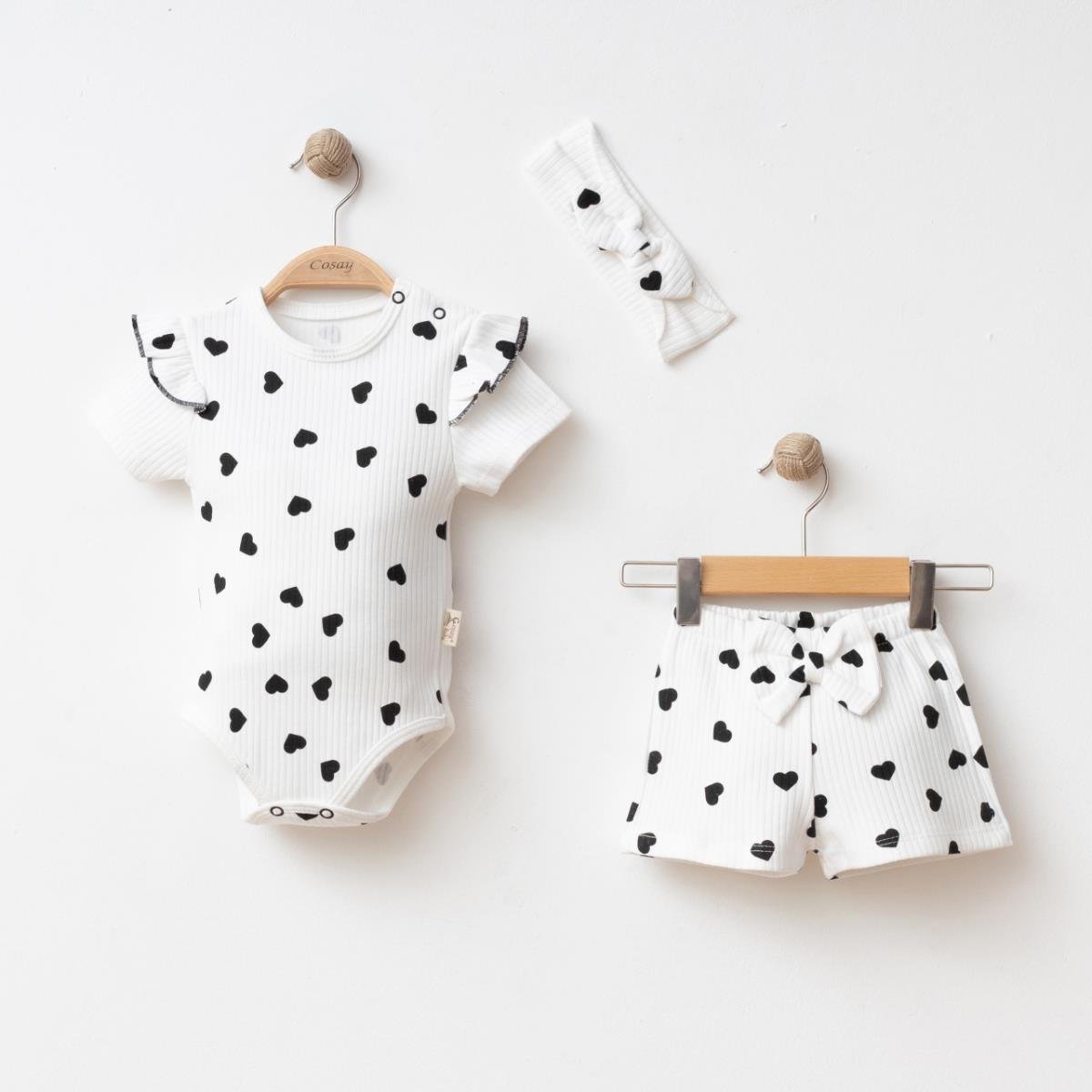 COŞAY BEBE KALP BASKILI  KIZ BEBEK TAKIM