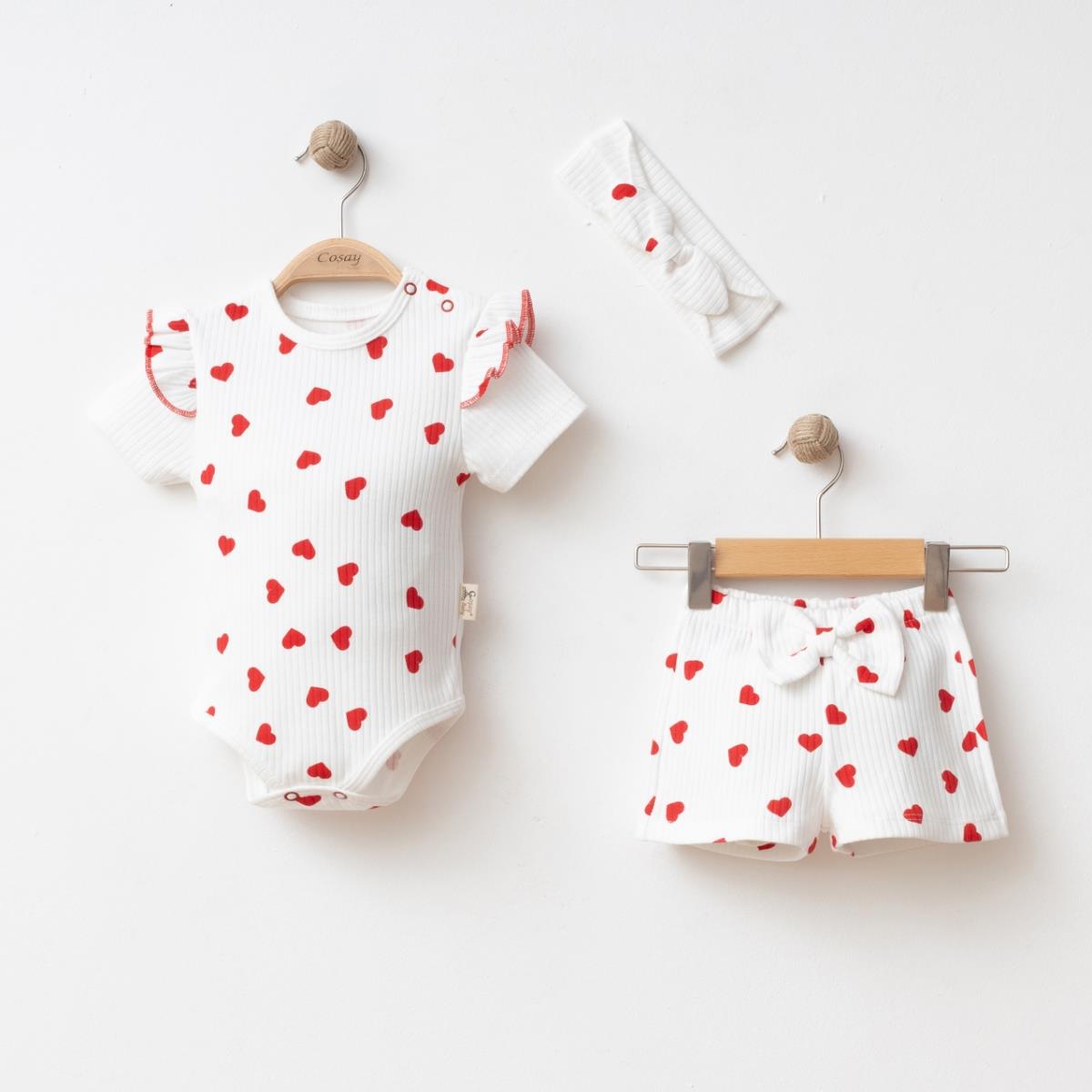 COŞAY BEBE KALP BASKILI  KIZ BEBEK TAKIM