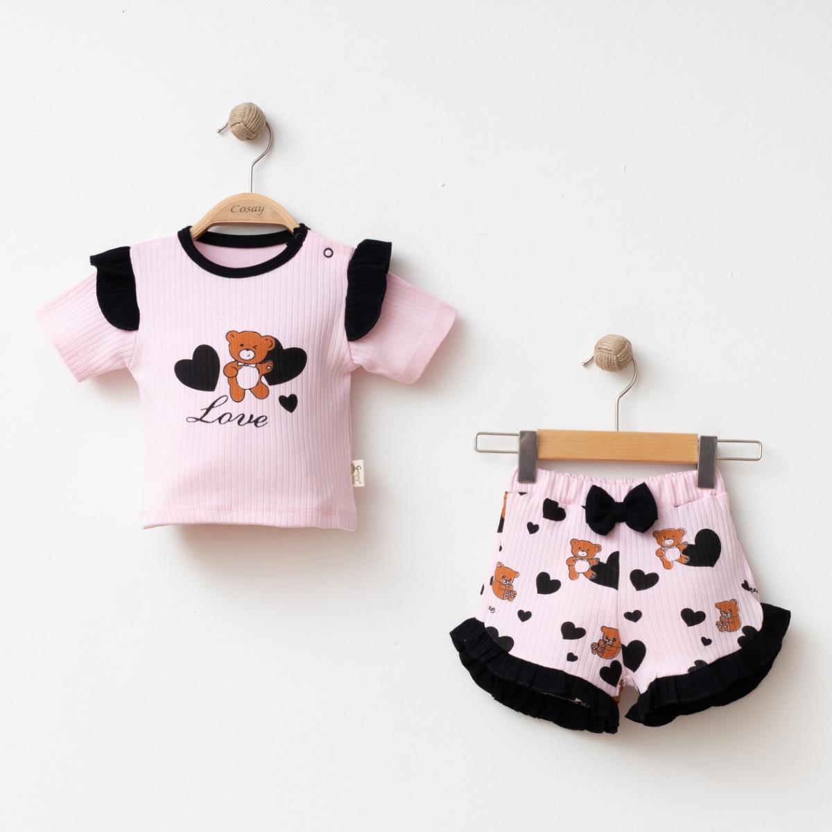 COŞAY BEBE KALPLİ AYICIK BASKILI  KIZ BEBEK TAKIM