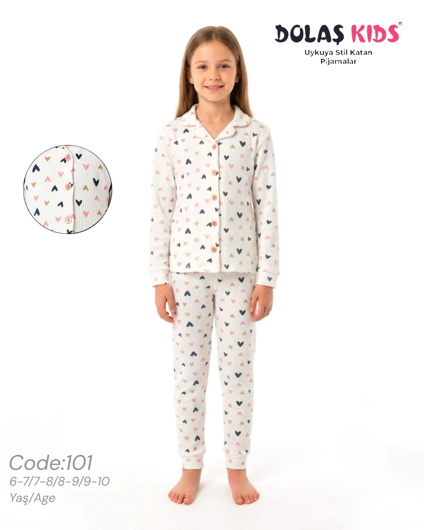 DOLAŞ KİDS BÜYÜK  KALP BASKILI 6-10 Y PİJAMA TAKIMI