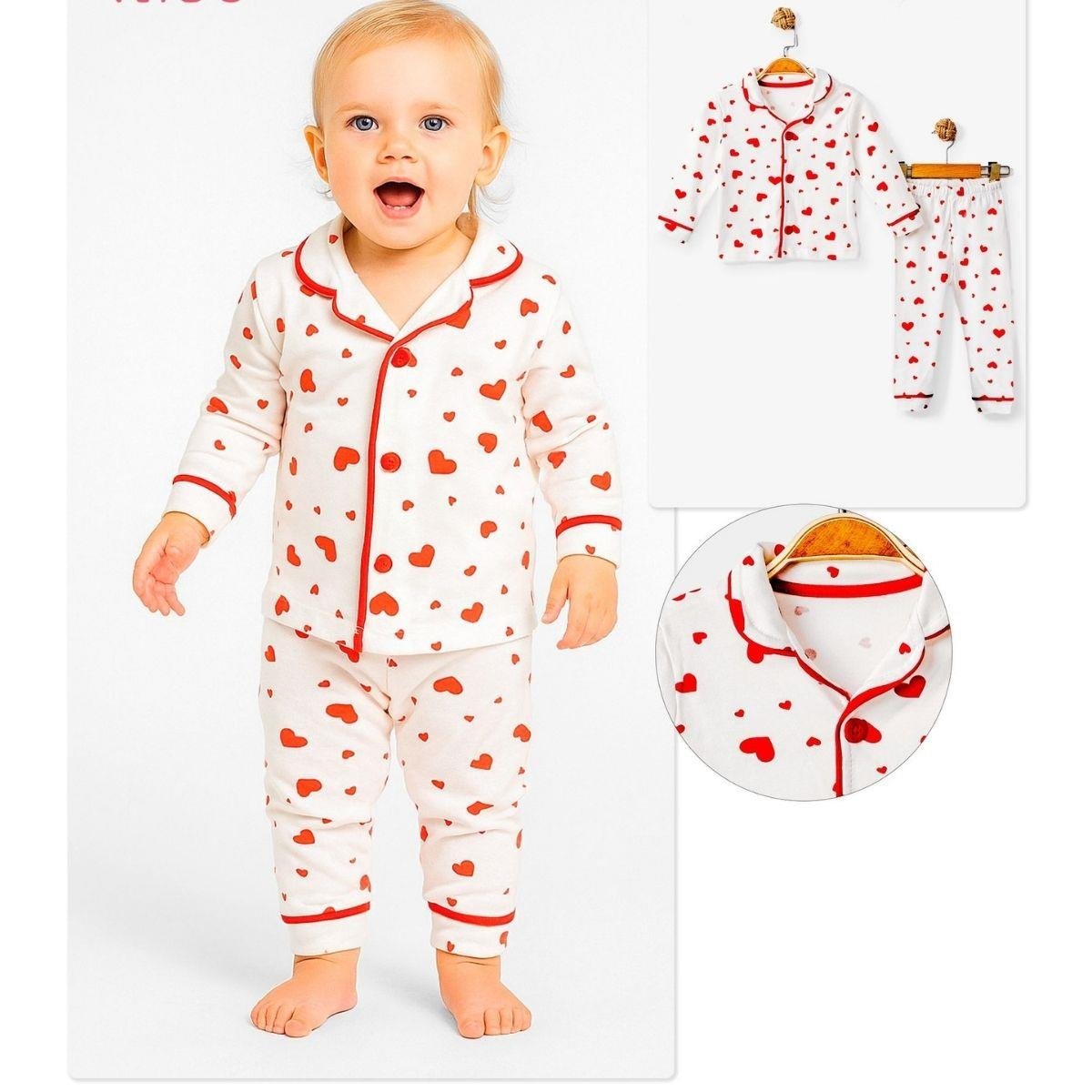 DOLAŞ KİDS KALP BASKILI KIZ BEBEK PİJAMA TAKIM 6-24 AY