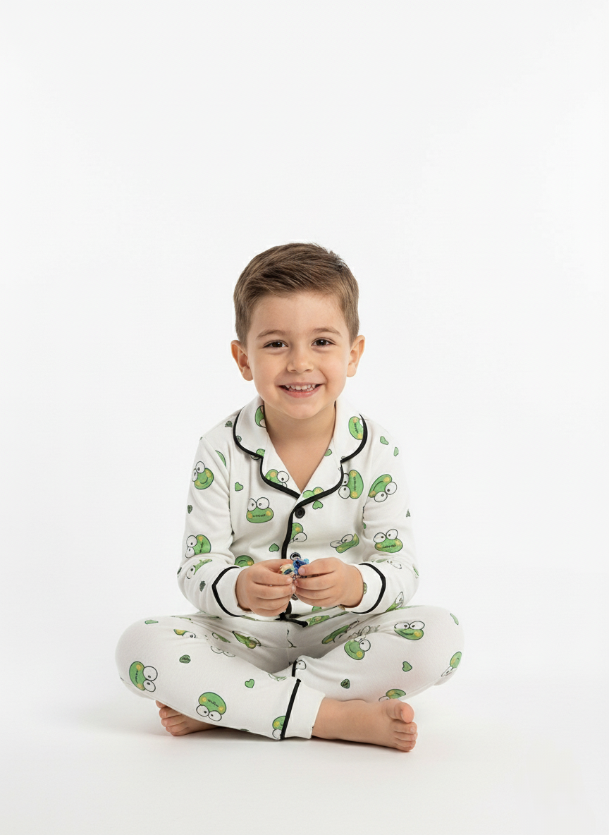 DOLAŞ KİDS KURBAĞA BASKILI UNİSEX ÇOCUK PİJAMA TAKIMI