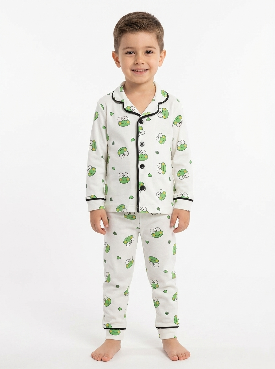 DOLAŞ KİDS KURBAĞA BASKILI UNİSEX ÇOCUK PİJAMA TAKIMI