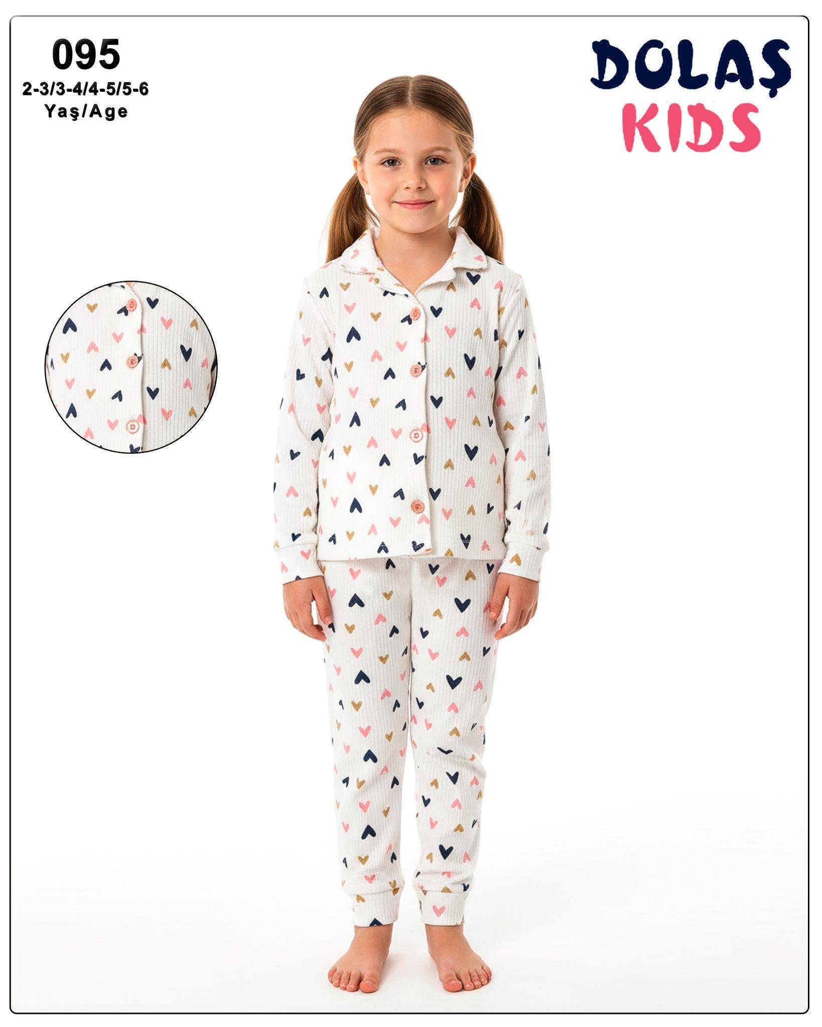 DOLAŞ KİDS RENKLİ KALP BASKILI  PİJAMA TAKIMI 3-6 YAŞ