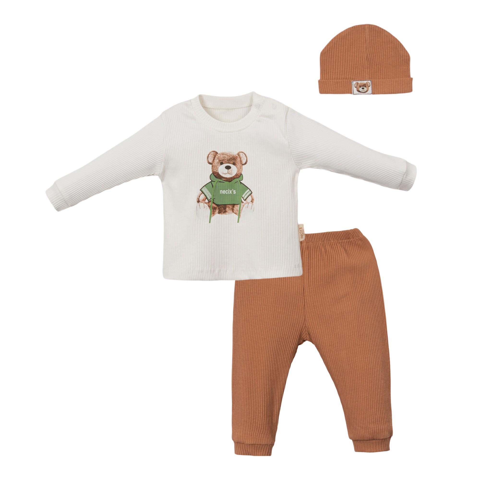 Edmonton Ayı Desenli Erkek Bebek Patikli İkili Takım