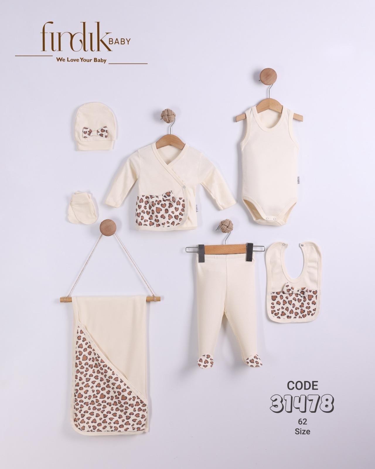 FINDIK BABY KIZ BEBEK LEOPAR DESEN DETAYLI 7 Lİ ZIBIN TAKIMI