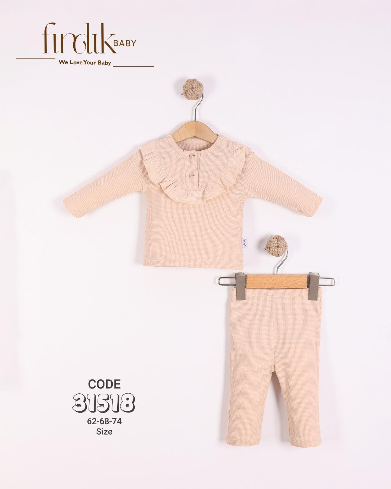 FINDIK BABY KIZ BEBEK YAKA FIRFIRLI DÜĞMELİ 2 Lİ TAKIM