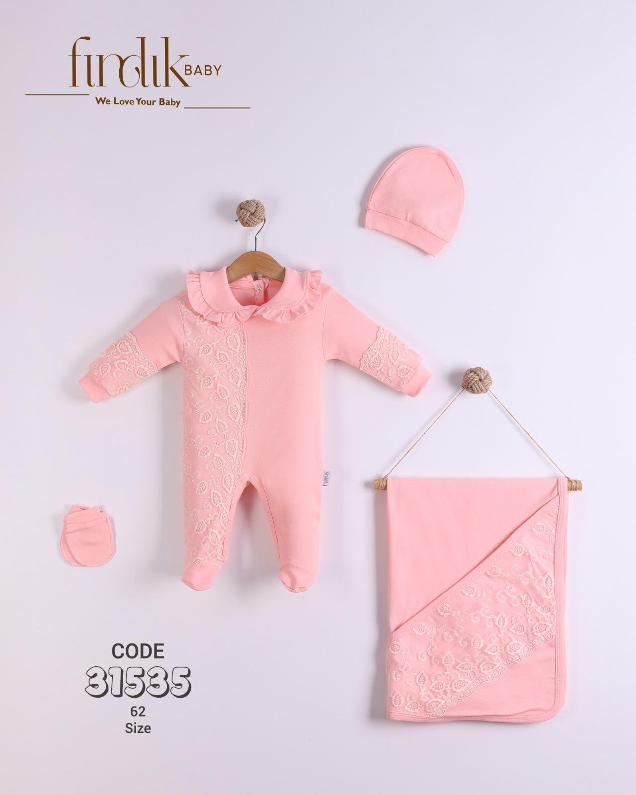 FINDIK BABY KIZ BEBEK YAKA VE GÜPÜR DETAYLI 4 LÜ TAKIM