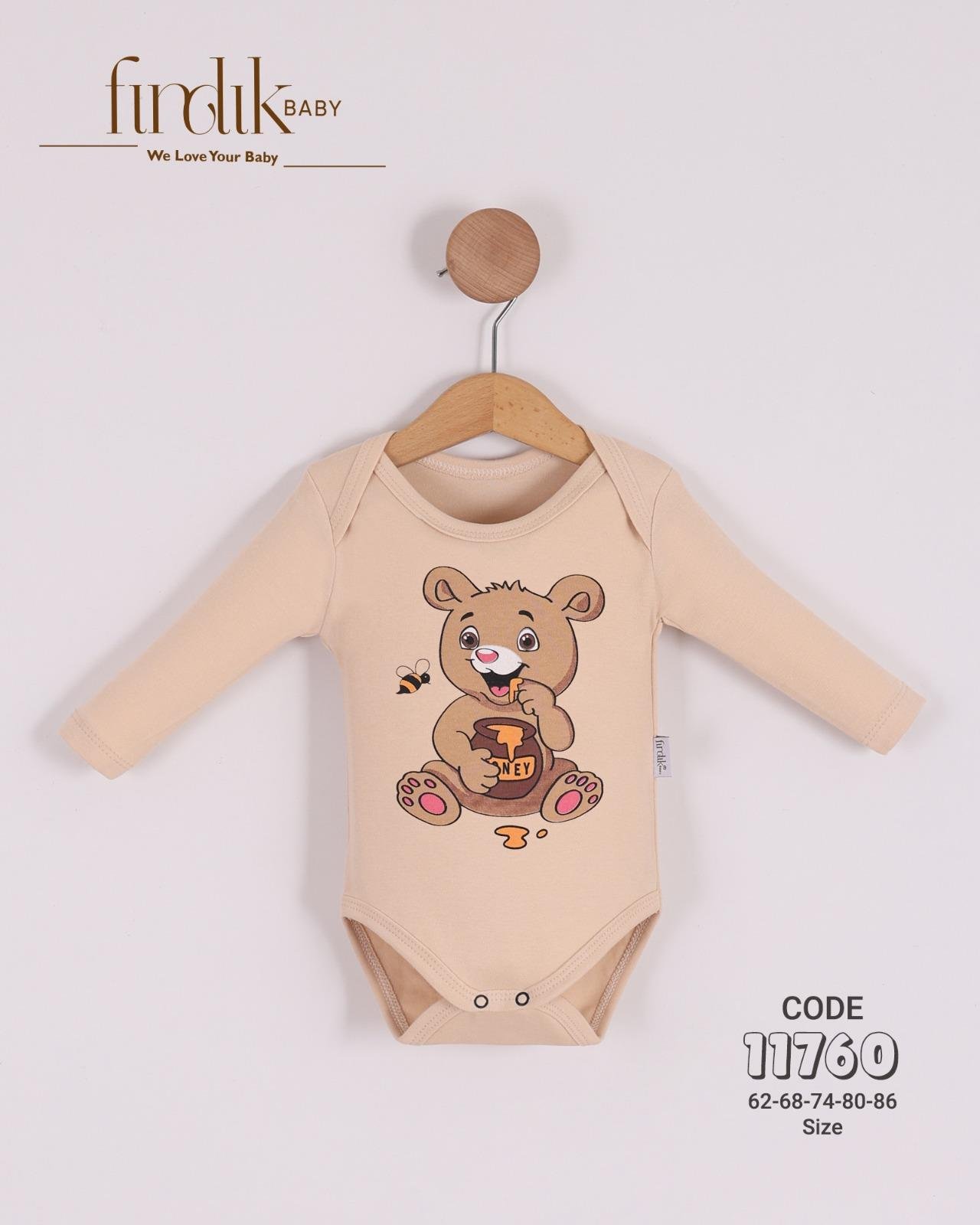 FINDIK BABY UNİSEX BEBEK AYICIK BASKILI BODY