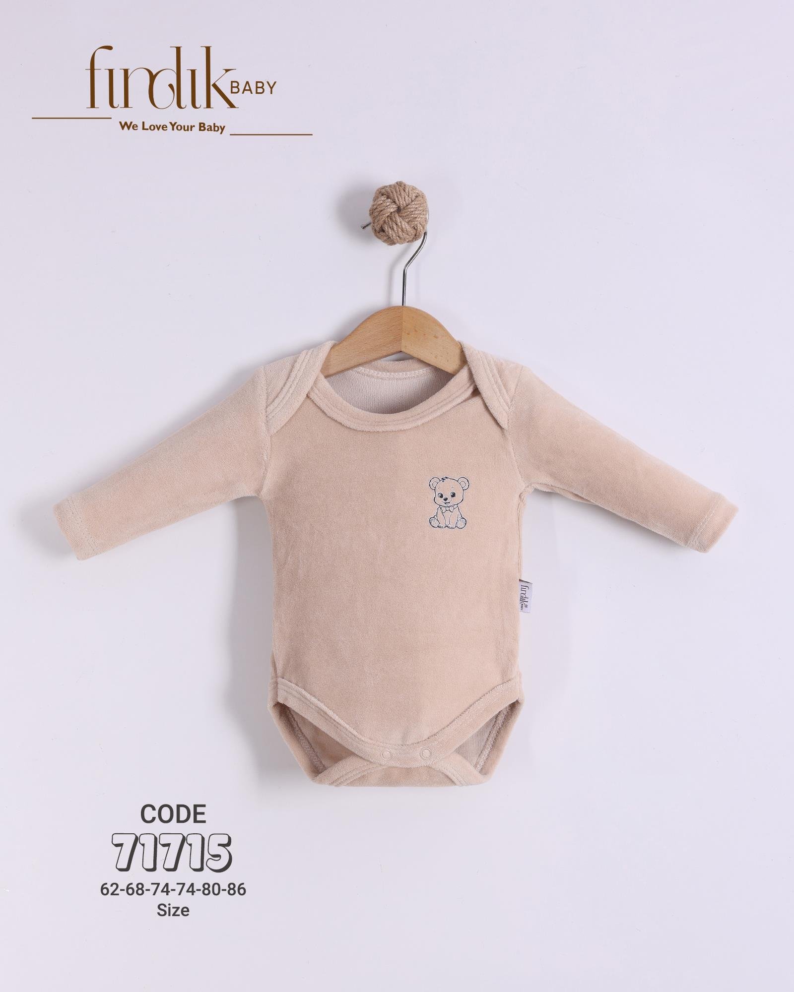 FINDIK BEBE UNİSEX KADİFE UZUNKOL BADİ