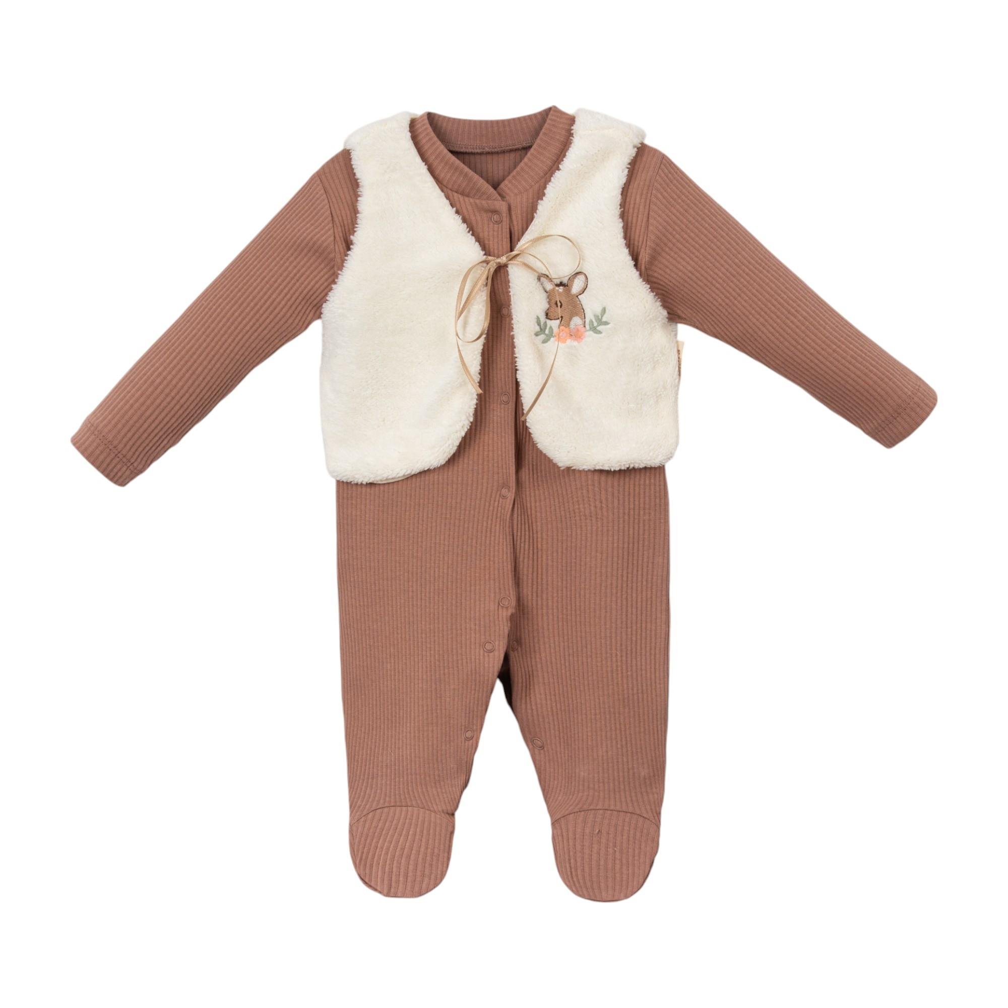 Geyik Nakış Yelekli Erkek Bebek Tulum