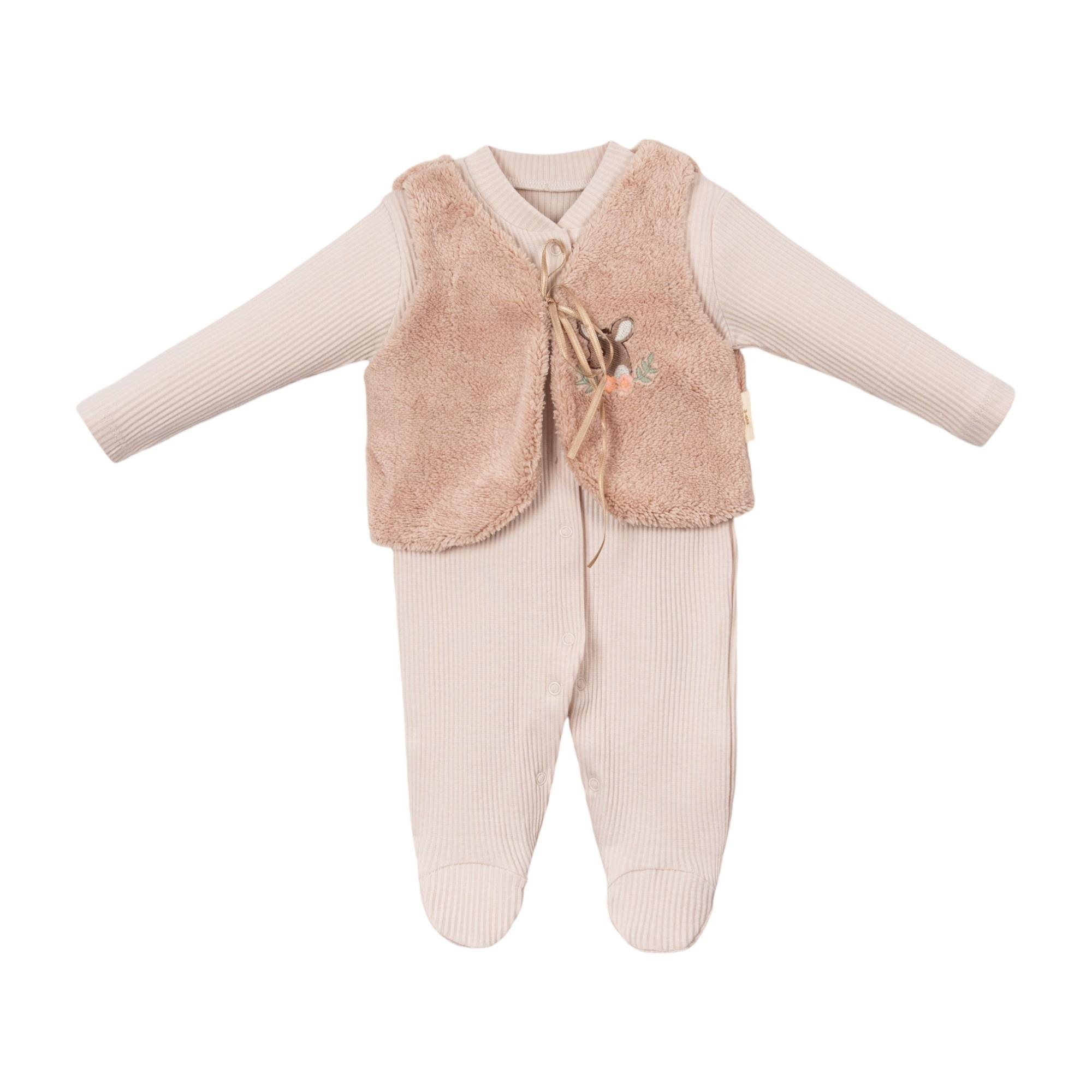 Geyik Nakış Yelekli Erkek Bebek Tulum