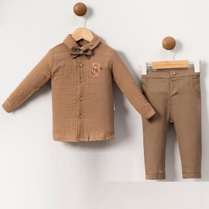 Gömlekli Organik Kumaş Erkek Bebek İkili Takım