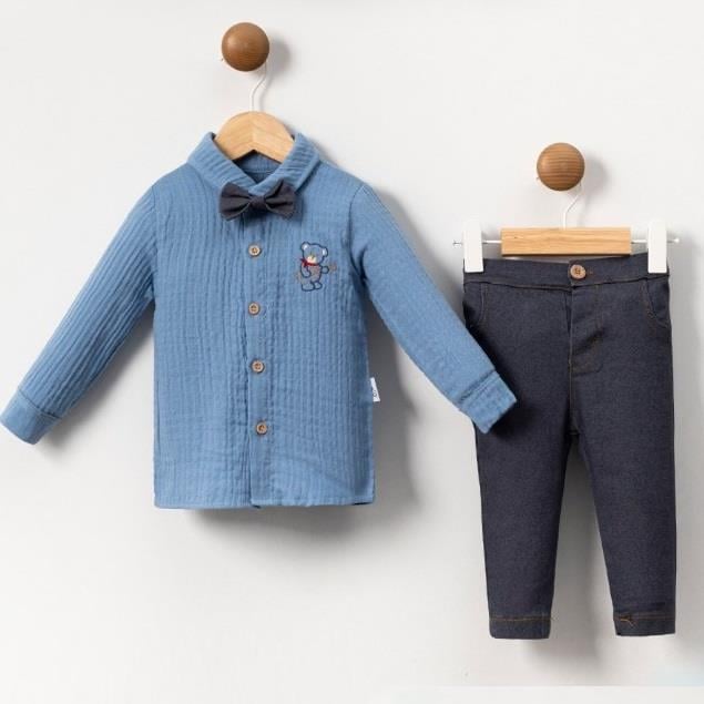 Gömlekli Organik Kumaş Erkek Bebek İkili Takım