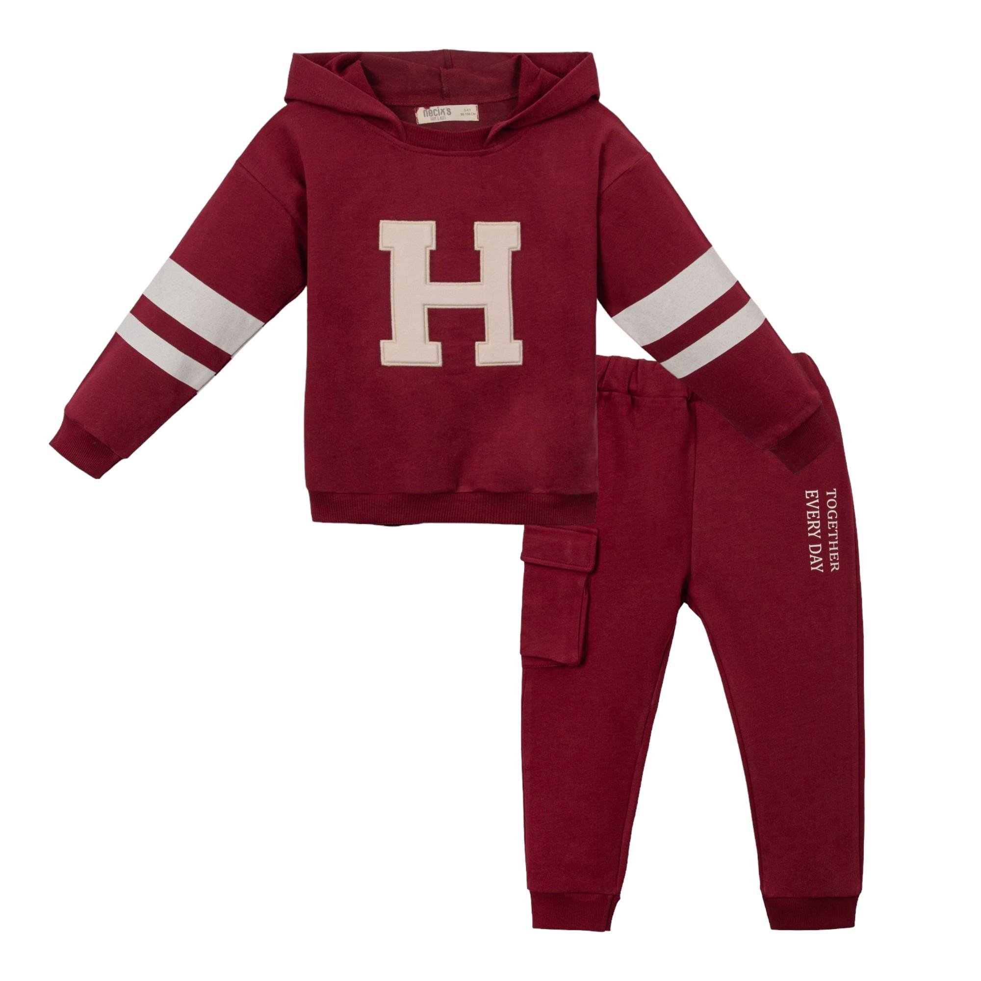 H Baskılı Kapüşonlu Erkek Bebek İkili Takım