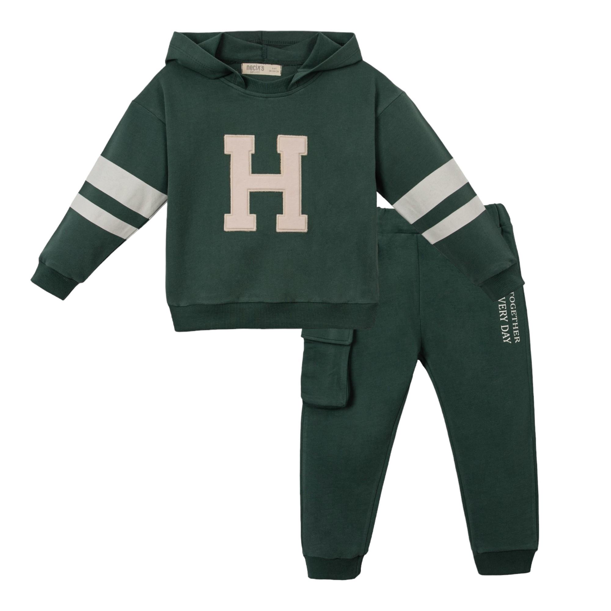 H Baskılı Kapüşonlu Erkek Bebek İkili Takım