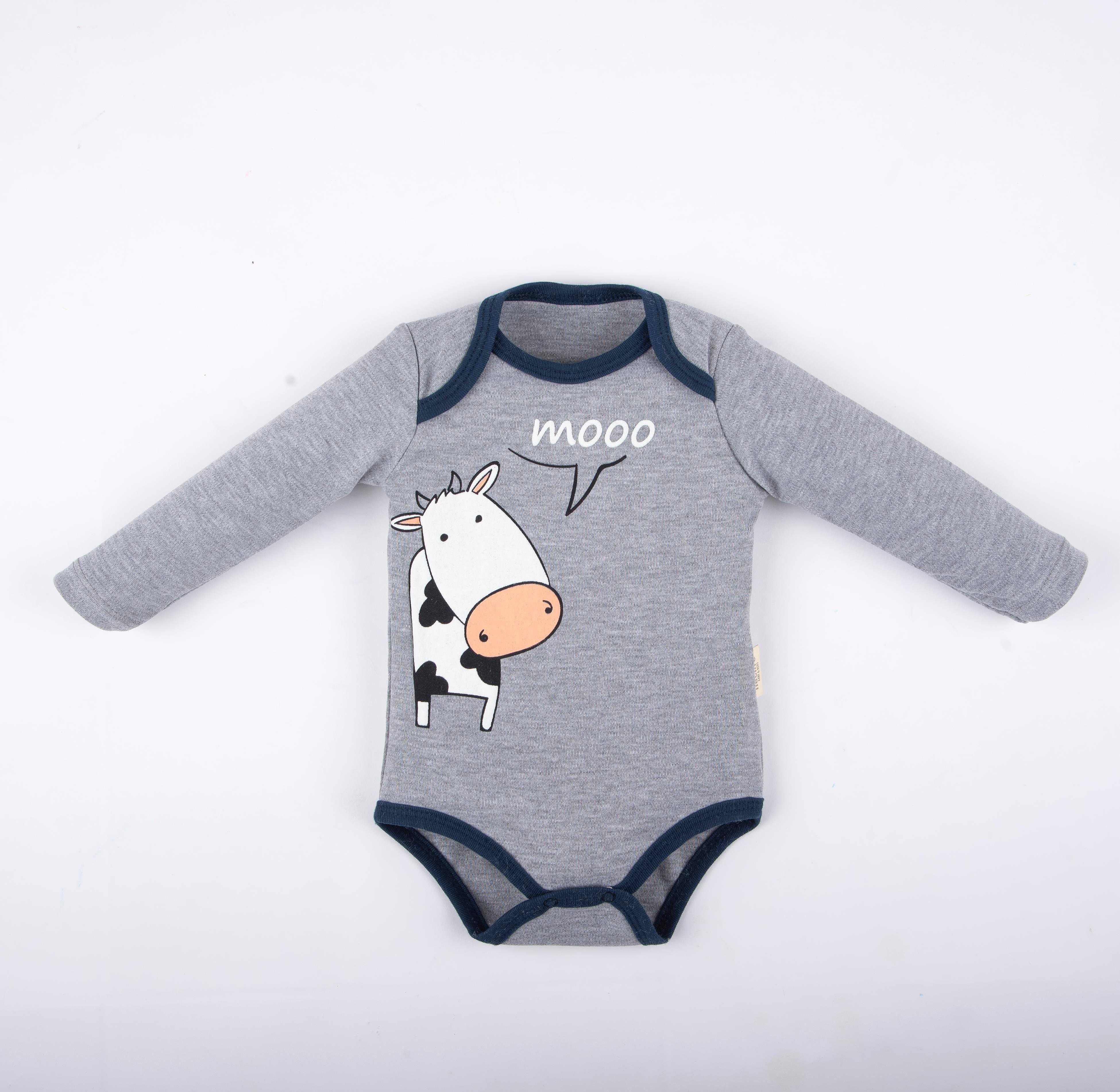 İnek Baskılı Erkek Bebek Üçlü Body